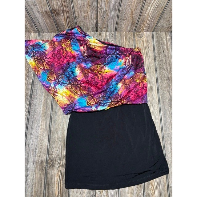Speechless Womens One Shoulder Mini Dress Multicolor Snakeskin Print Black S