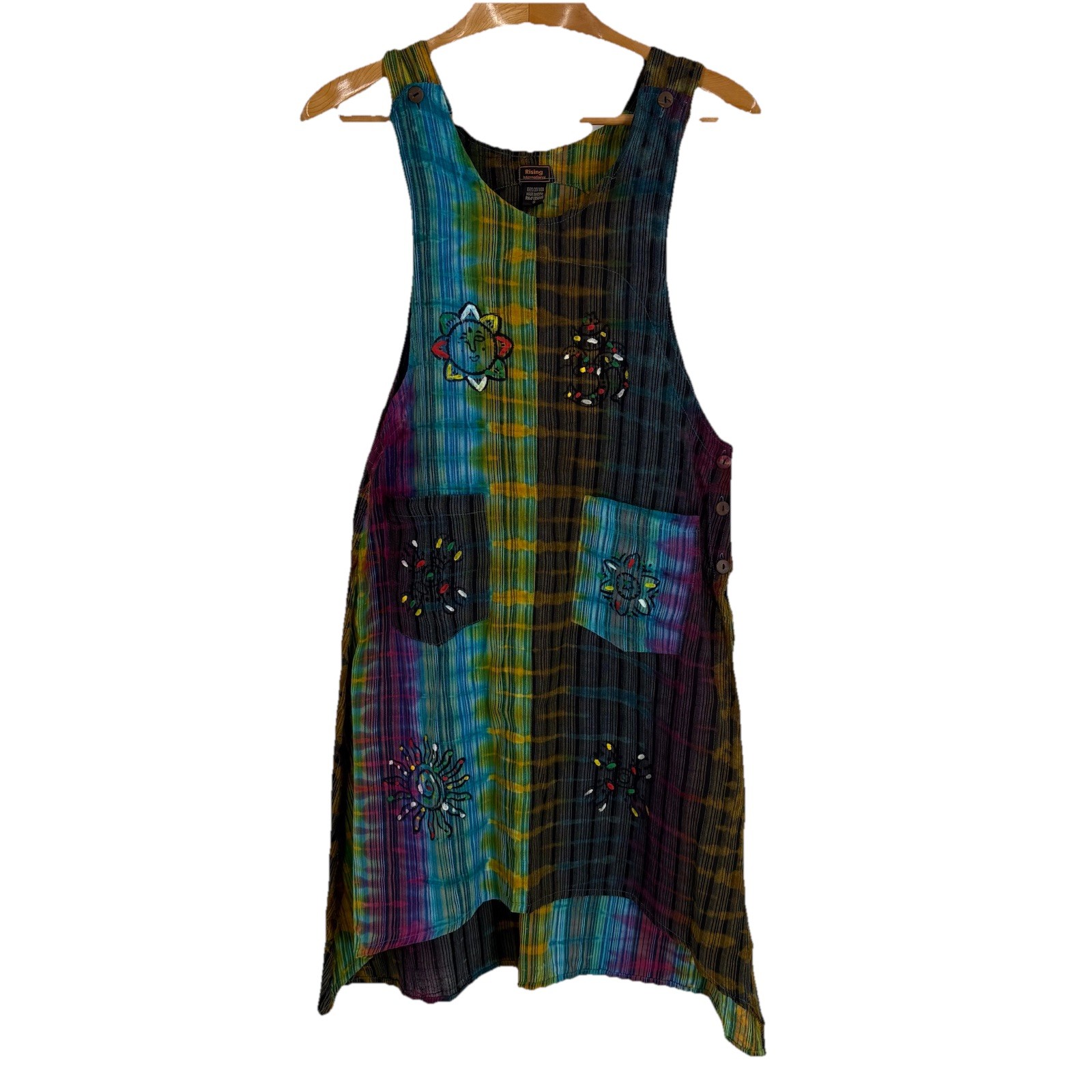 Rising International Womens Midi Dress S Hand Painted Art to Wear Boho Hippie
