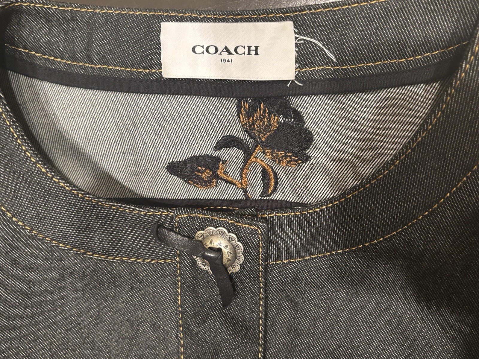 Coach 1941 Japanese denim black concho buttons dress 86966 embroidered Small