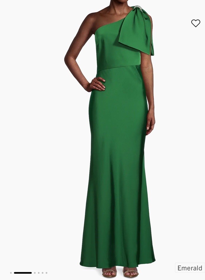 Sachin & BabiAubrey Satin One-Shoulder Gown, Beaded Bow Accent,sz 10, New
