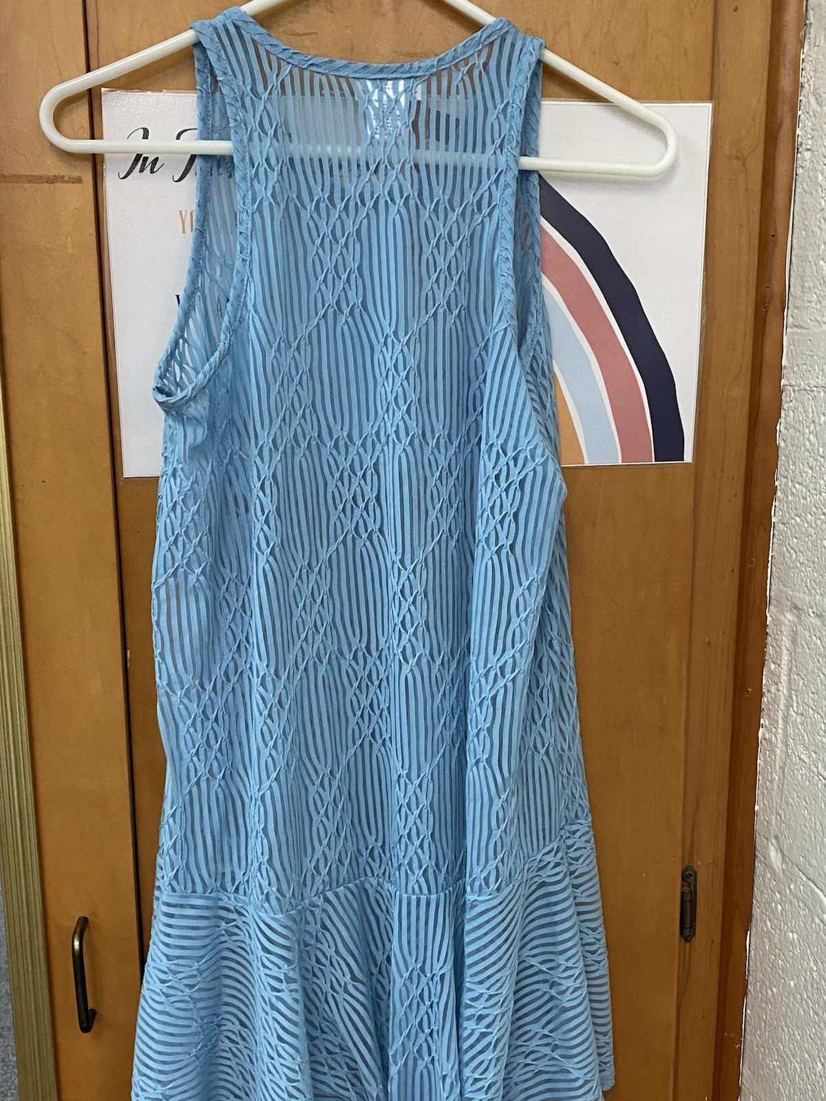 Jordan Taylor Blue Solid A-Line Round Neck Sheer Mesh Lined Dress S