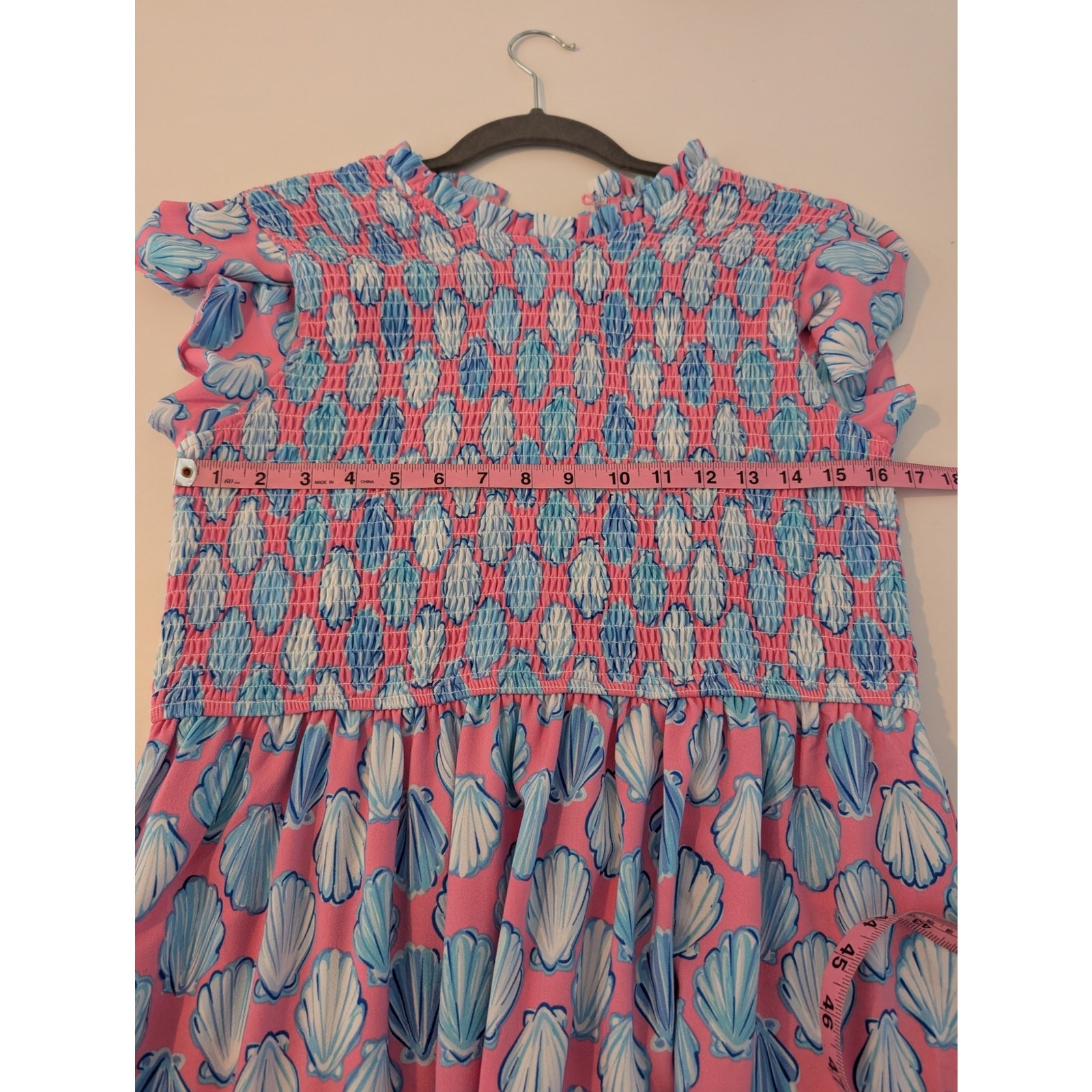 Simply Southern Dress Maxi Shell Novelty Tiered Preppy Beach Pink Blue Size L