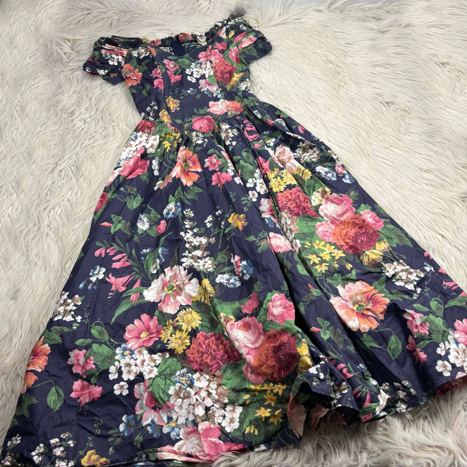 Vinateg 80’s Karin Stevens 4 Floral Sweetheart Off Shoulder Tea Length Dress