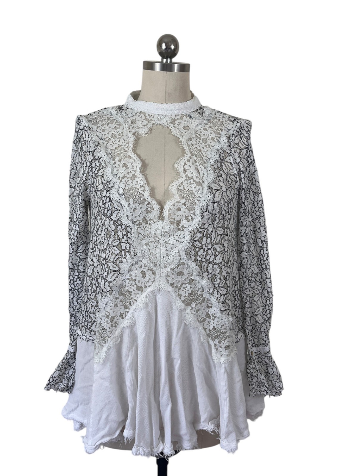 Free People New Tell Tale Lace Tunic Dress Womens XS White Black Victorian Goth