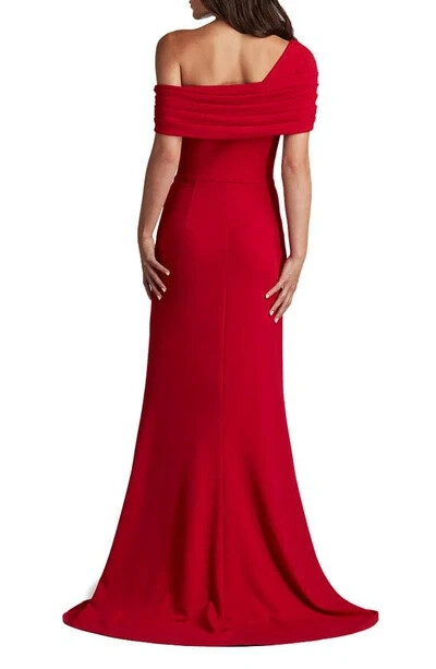 TADASHI SHOJI Scarlet Pleated Draped Ruffle One Shoulder Dress Gown XL = 14/16