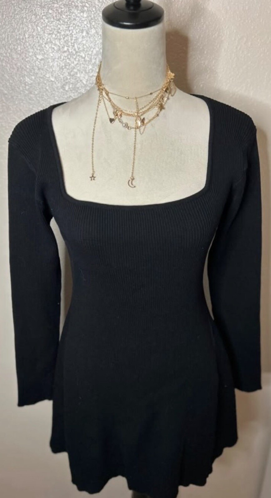 Solid Black A-Line Mini Dress (S/M)