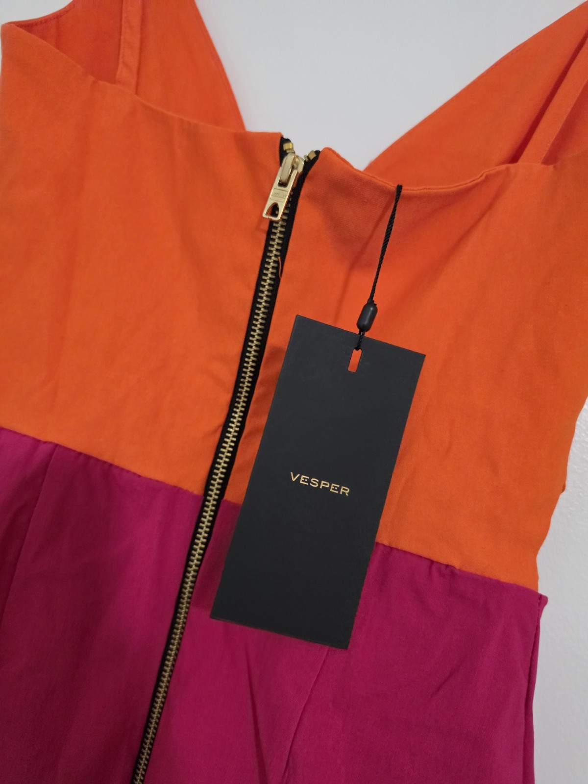 Vesper London Colorblock Bodycon Midi Dress Orange Pink Size 6 Women’s