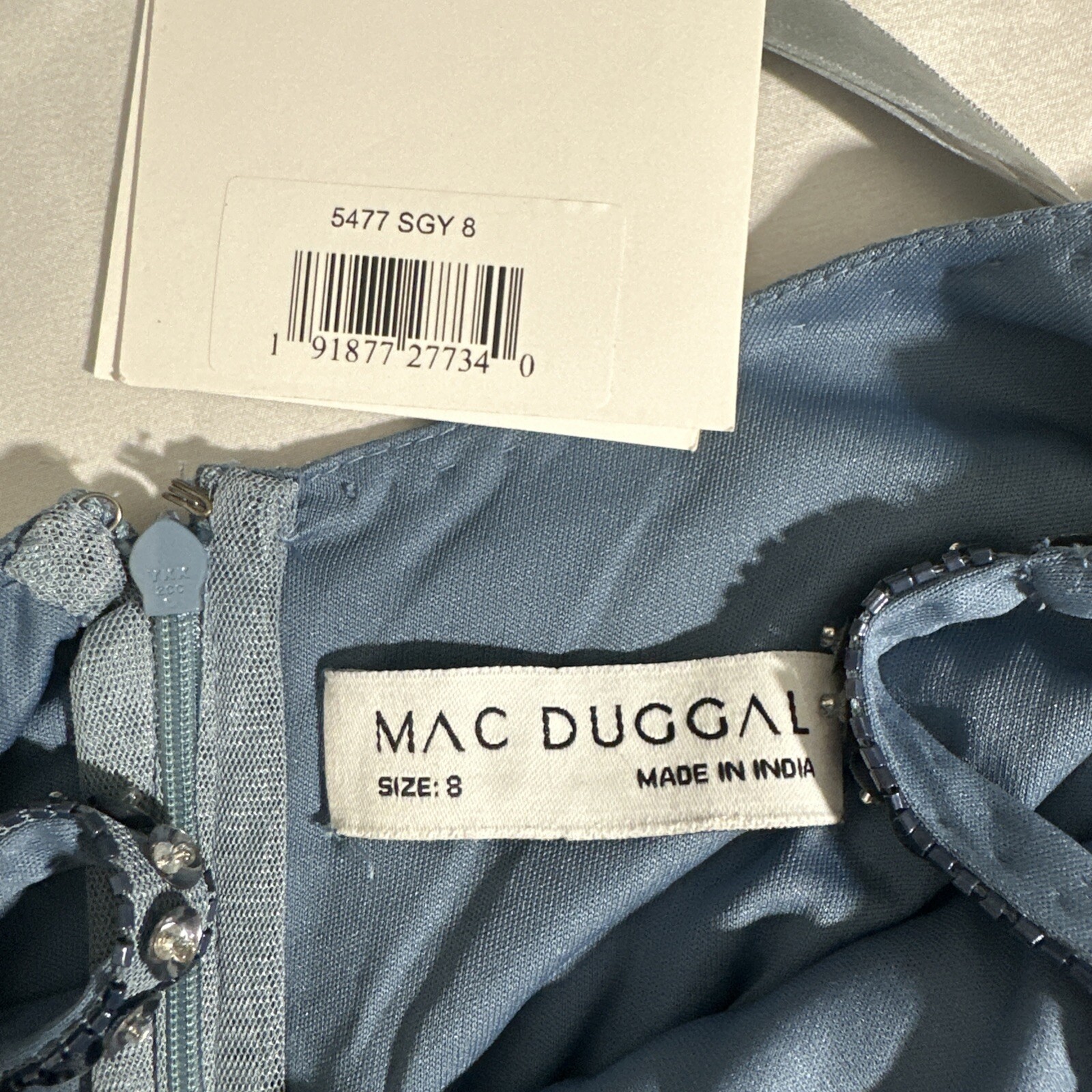 NWT Mac Duggal [ 8 ] 5477 Floral Embellished Scoop Neck Gown Slate Grey J1191