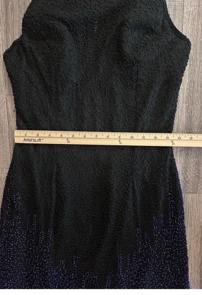 Cassandra Stone Fully Beaded Natural Silk Dress Sheer with Lining Black and Gold
