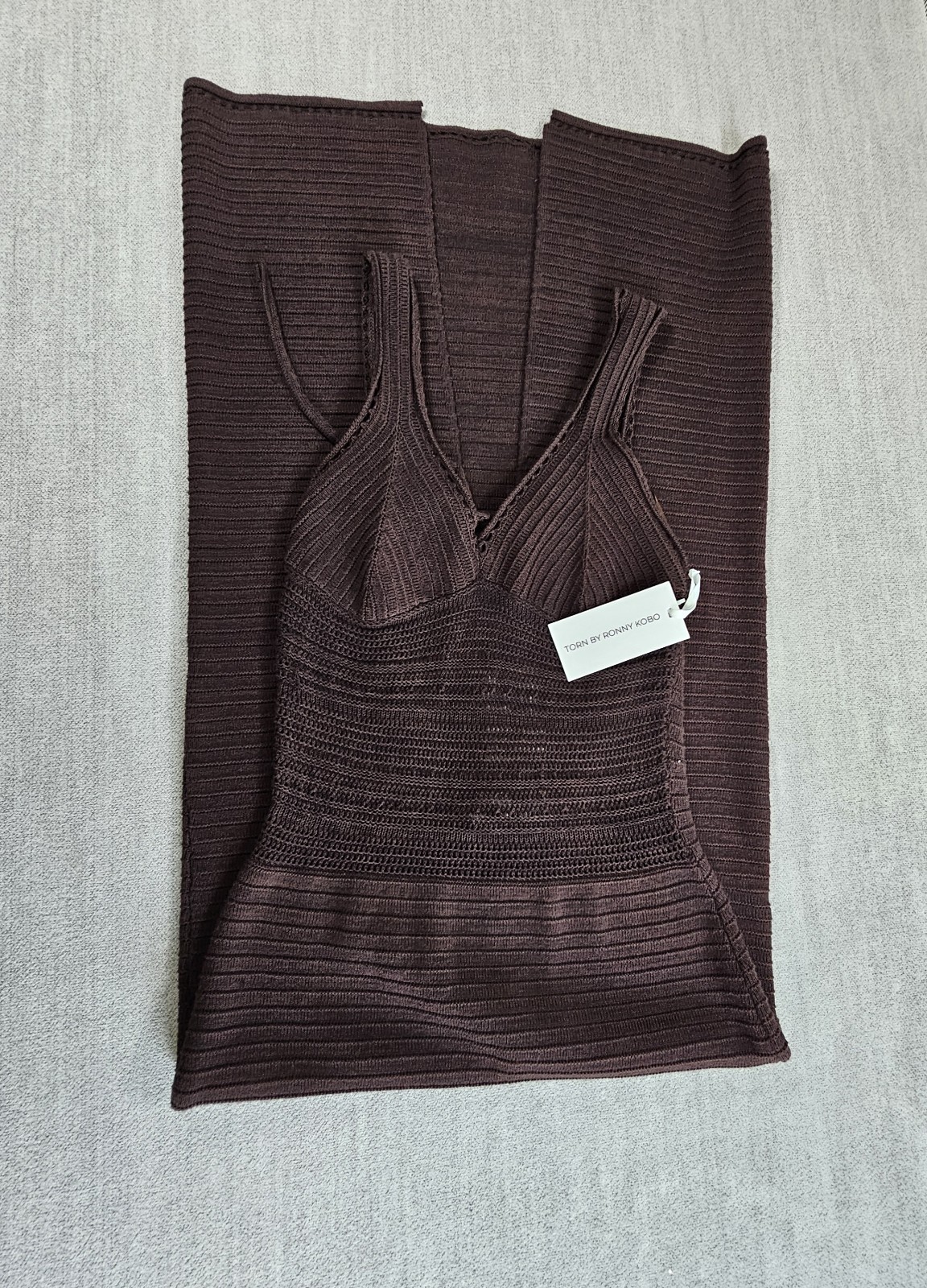 Torn By Ronny Kobo Women’s Maxi Dress in Brown Crocheted Size Large New