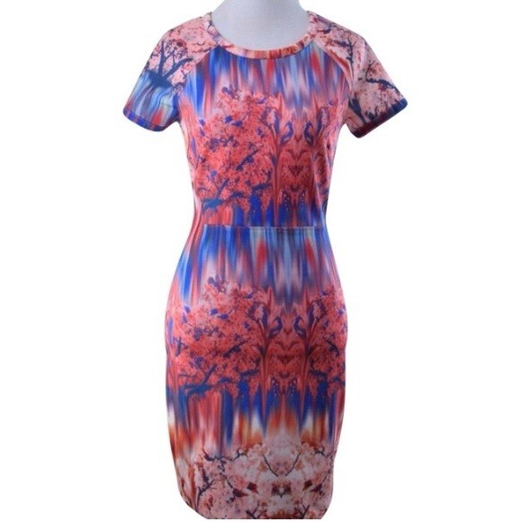 Zara Cherry Blossom Scuba Neoprene Sheath Mini Dress – Size Medium, NWT
