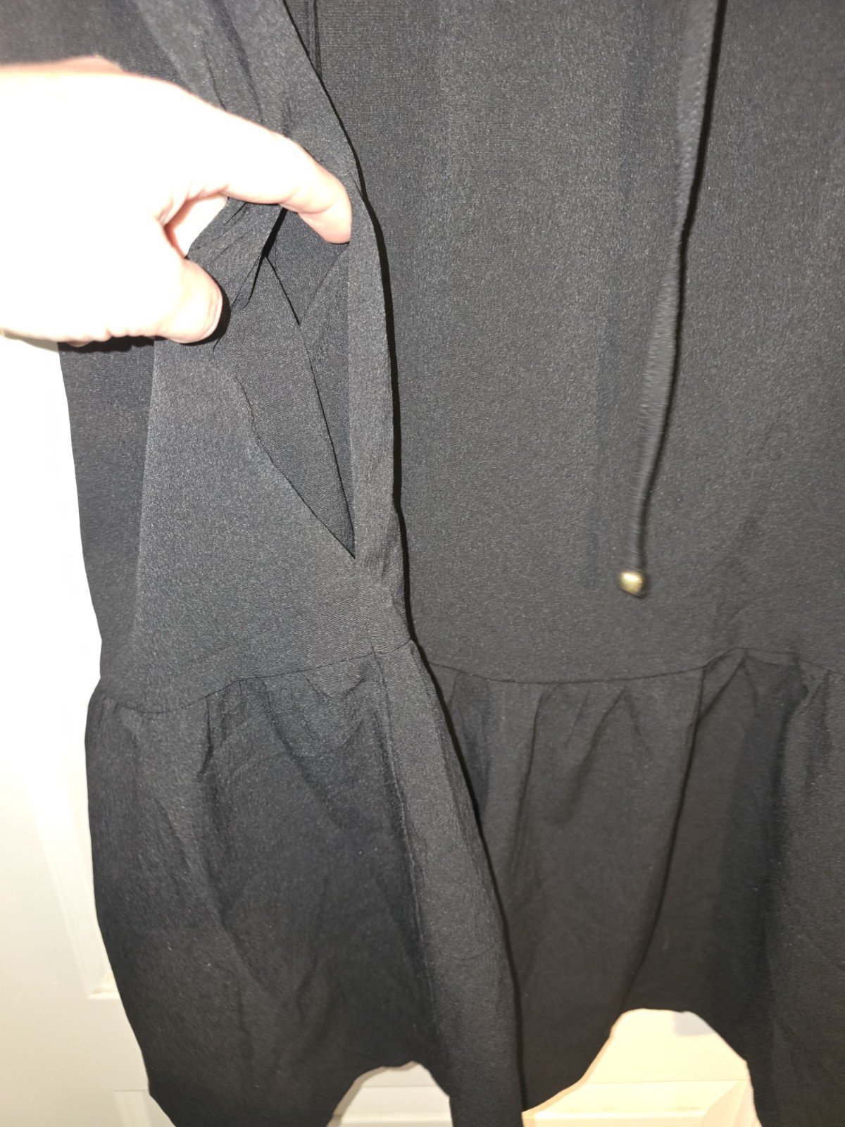ANRABESS Black Ruffle Sleeve V-Neck Mini Dress XXL Pockets