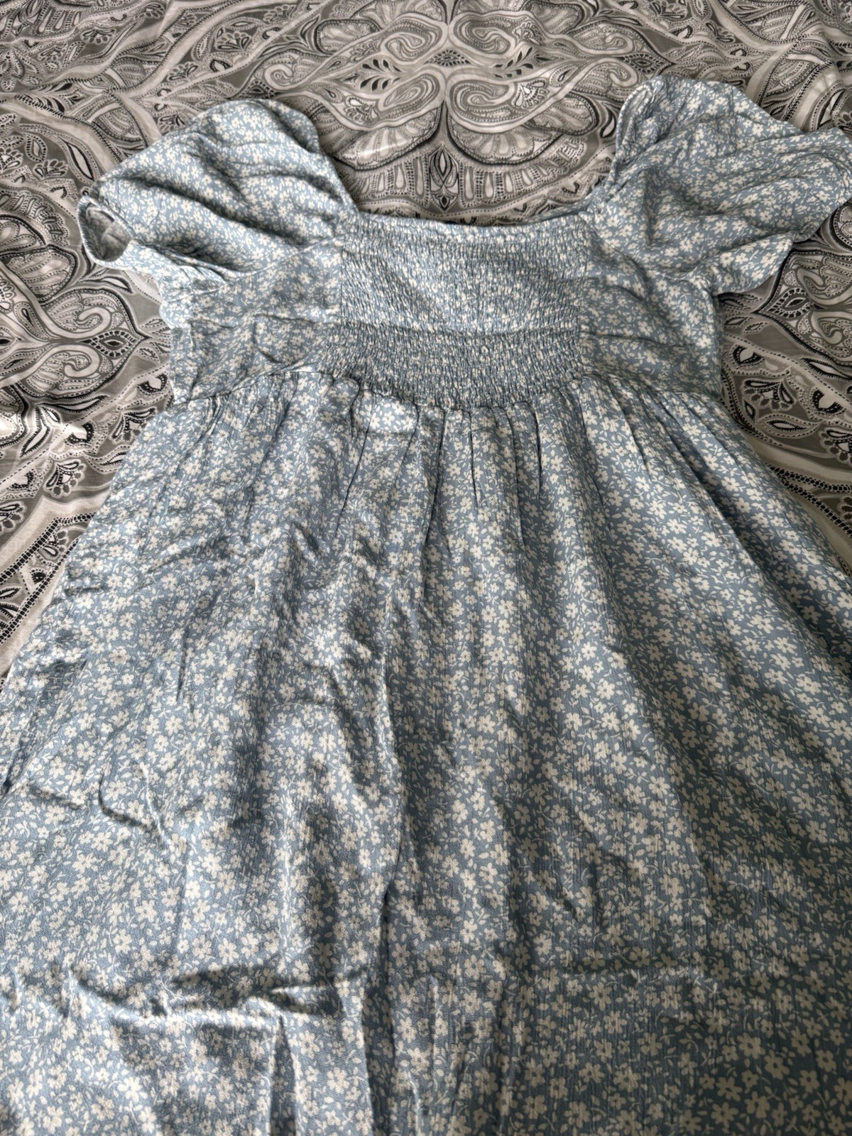 American Eagle Dress Womens M Blue Mini Button Up Floral Babydoll Tunic Smock