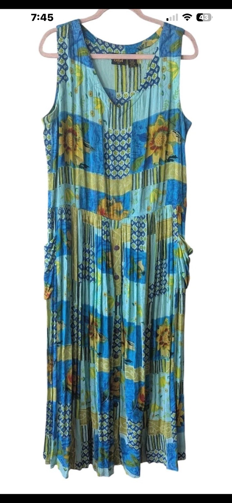 LIGHTWEIGHT Bila Maxi Dress BREATHABLE Large Blue Green Floral MUUMUU RAYON