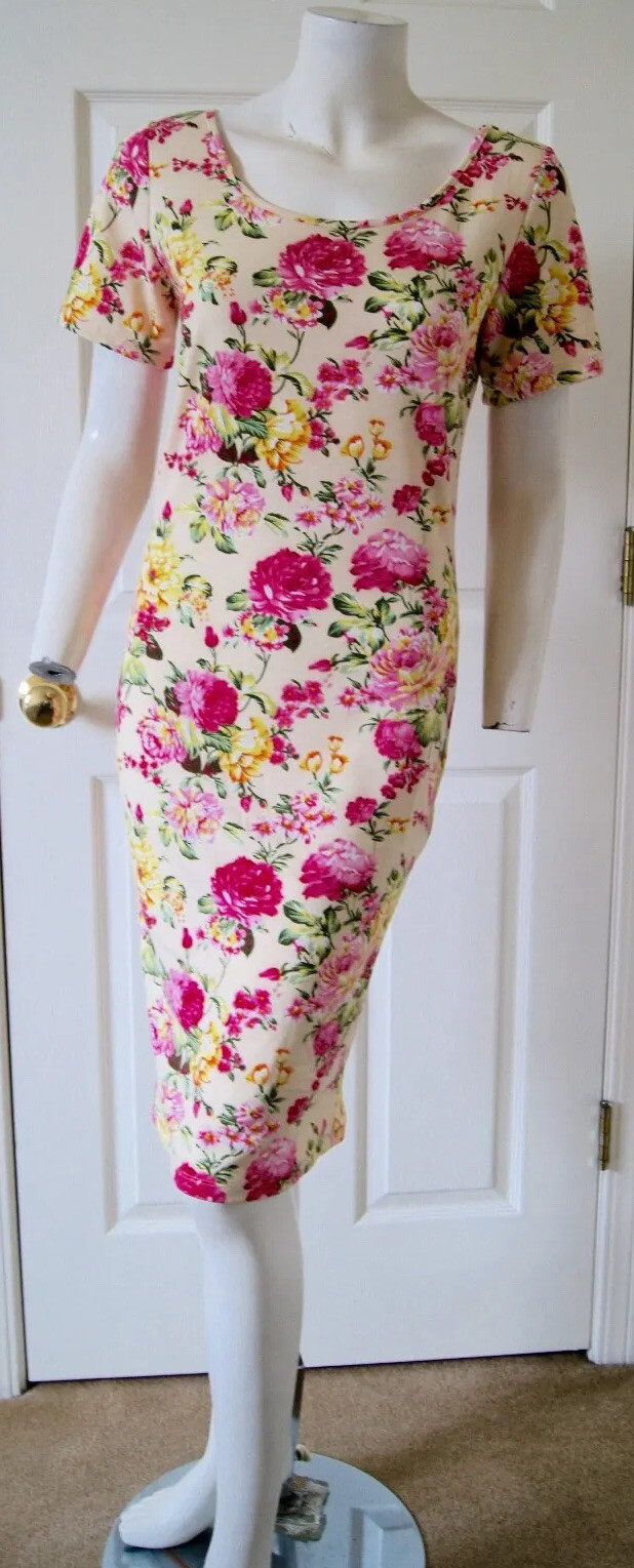 Tom’s Ware Casual Printed Floral Beige Pink Green Fitted Maxi Dress NWT SZ M