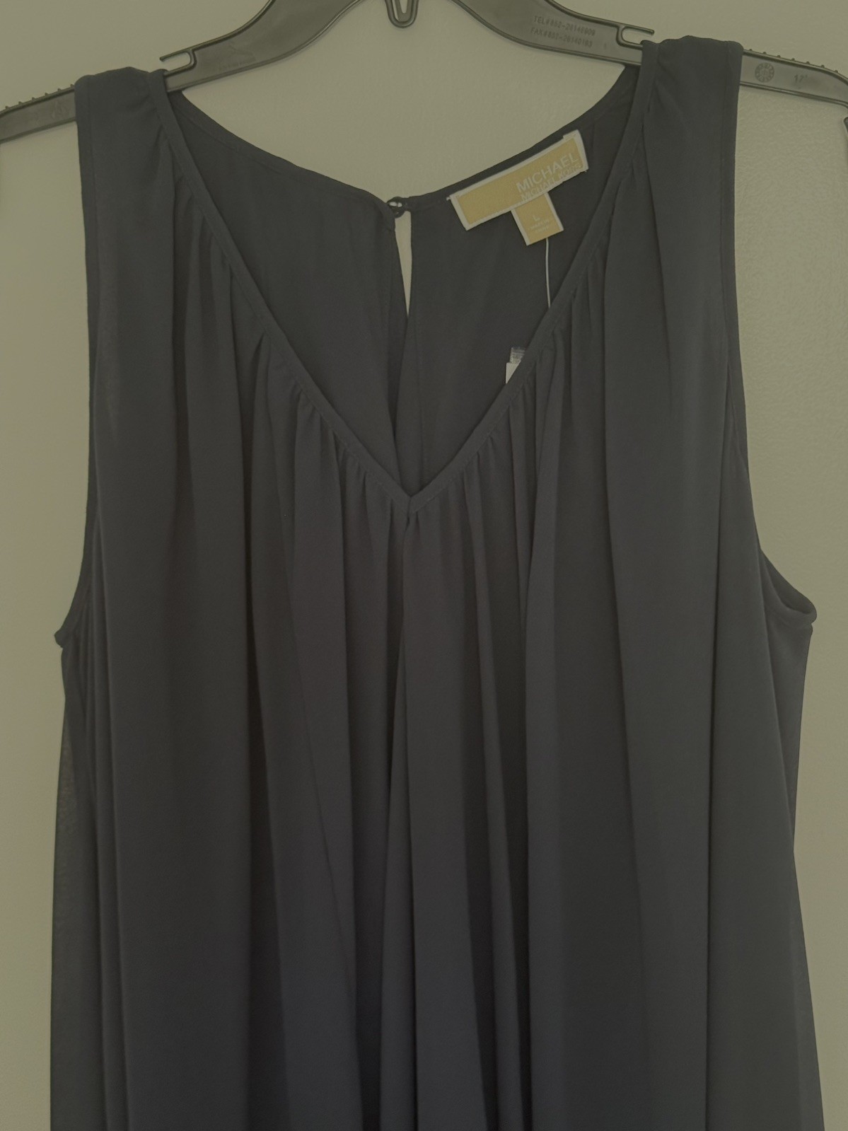 Michael Kors Navy Chiffon Sharkbite Hem V-Neck Midi Dress NWT Size Large