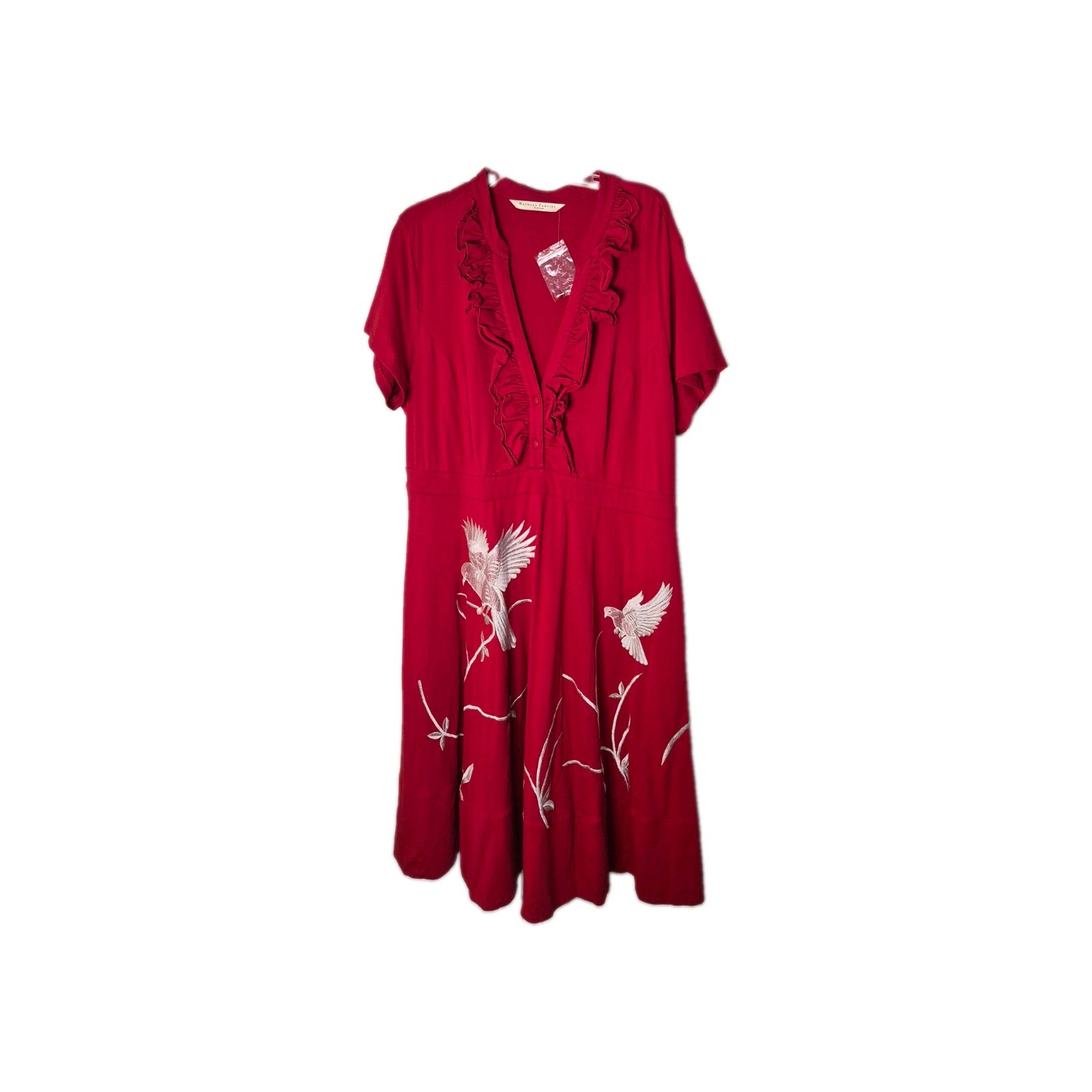 Wayward Fancies eShakti Women’s Plus Size 2X 20W Midi Dress Embroidered Red