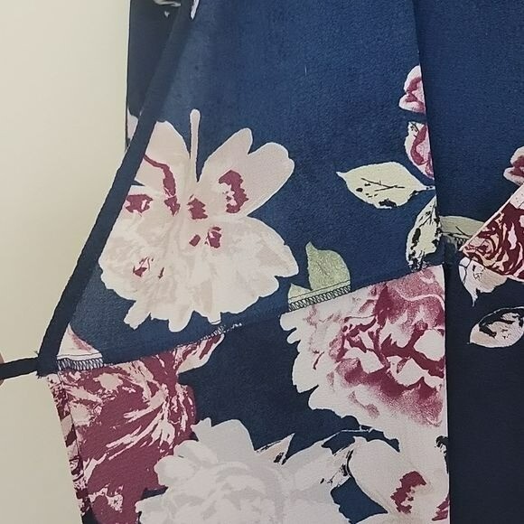Eyeshadow Navy Burgundy & White Floral Long Sleeve Wrap Dress XL