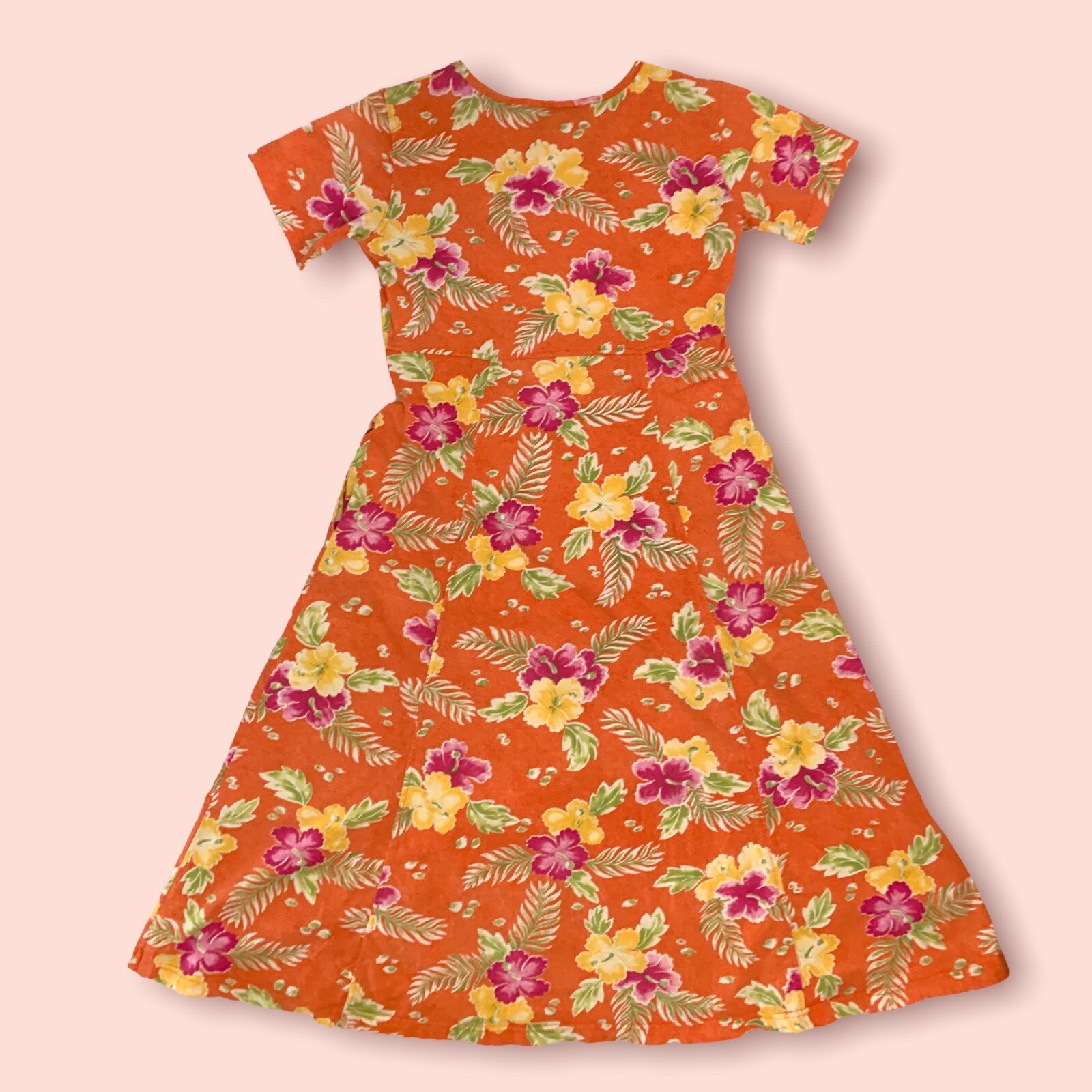 Vintage 1990s Capacity Knits Orange Tropical Floral Maxi Dress Size Medium