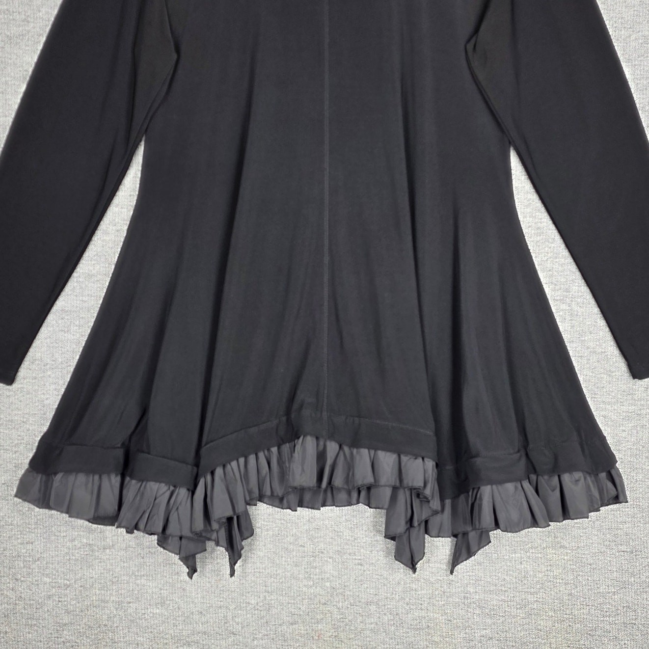 GERSHON BRAM WOMEN’S ASYMMETRICAL RUFFLE‑HEM TUNIC DRESS – BLACK – SIZE LARGE