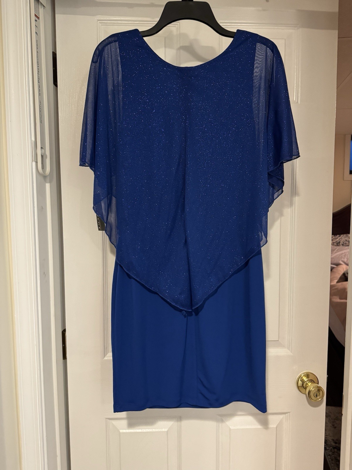 En Focus Studio Women’s Blue Solid Scoop Neck Short Sleeve Glitter Dress 4