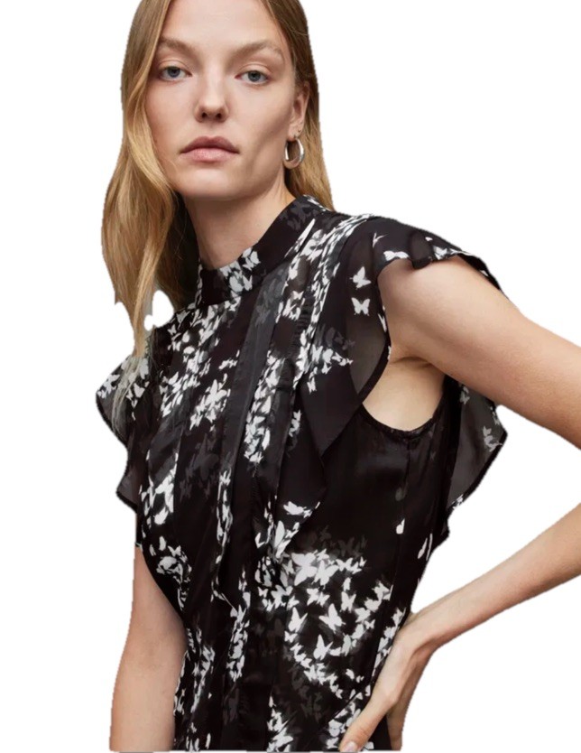 All Saints Fleur Orsino Butterfly Black Dress UK14 US10