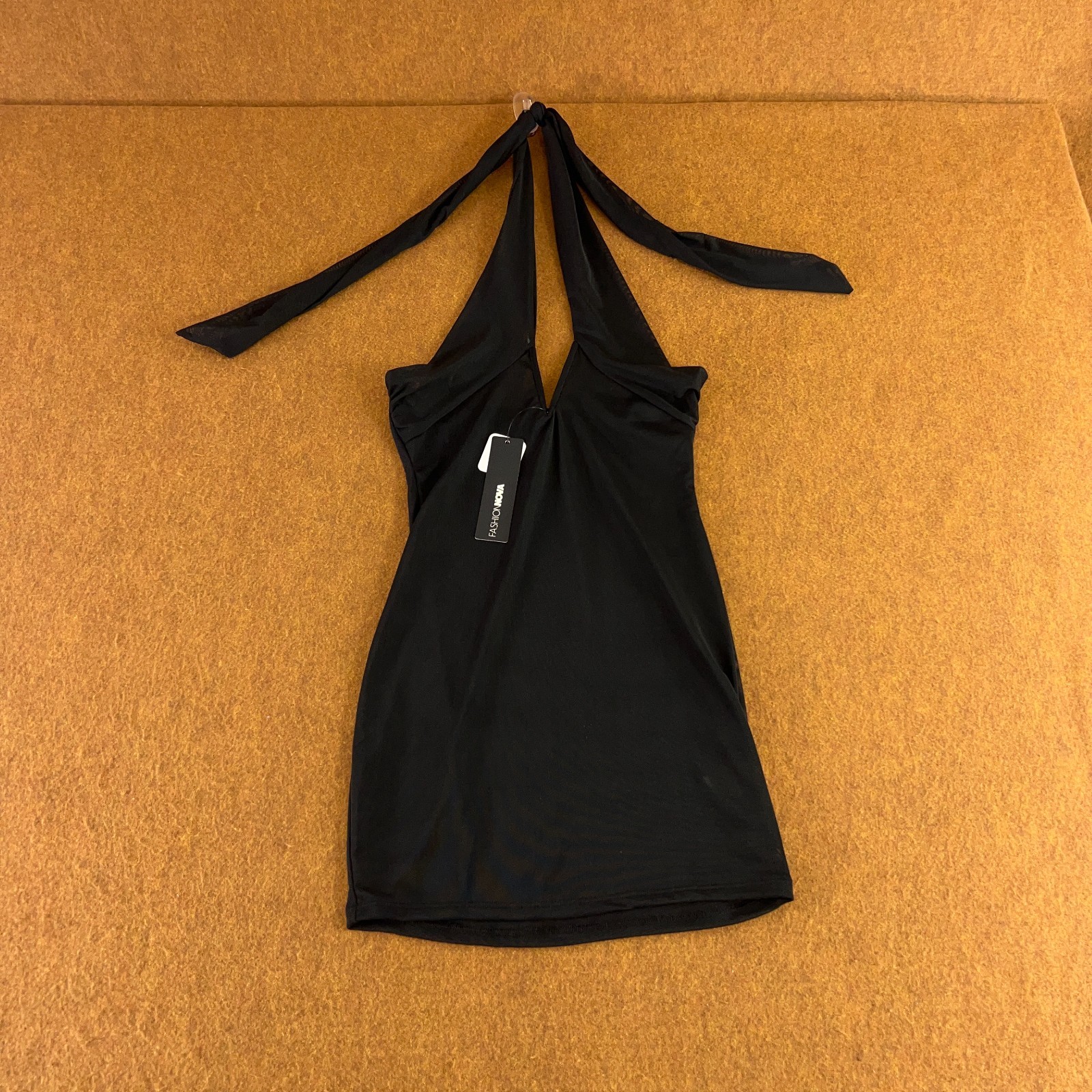 Fashion Nova Womens Small Black Sheer Mesh In My Moment Halter Mini Dress NWT