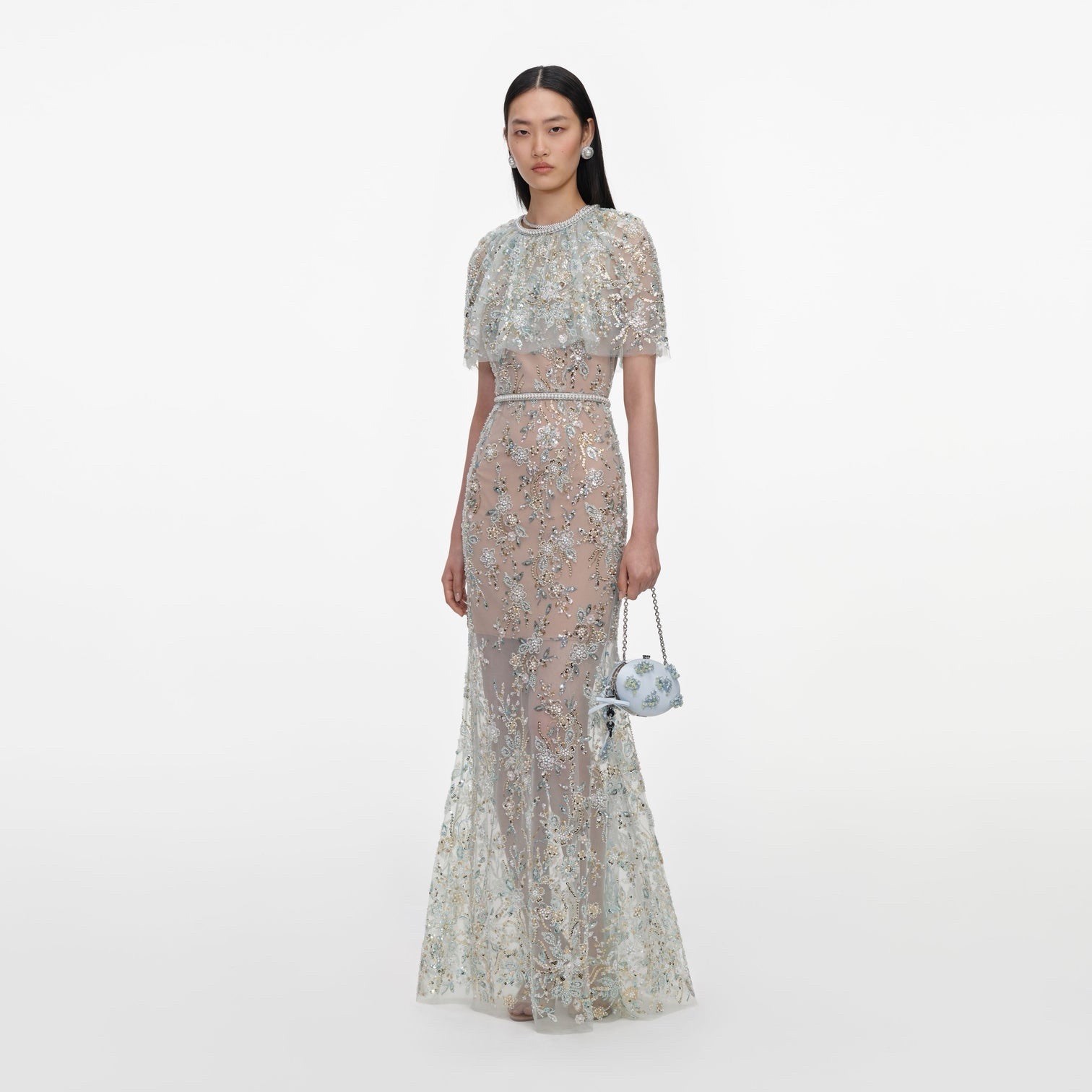 self portrait MINT EMBELLISHED CAPE MAXI DRESS $ 1060 Size US 4 UK 8