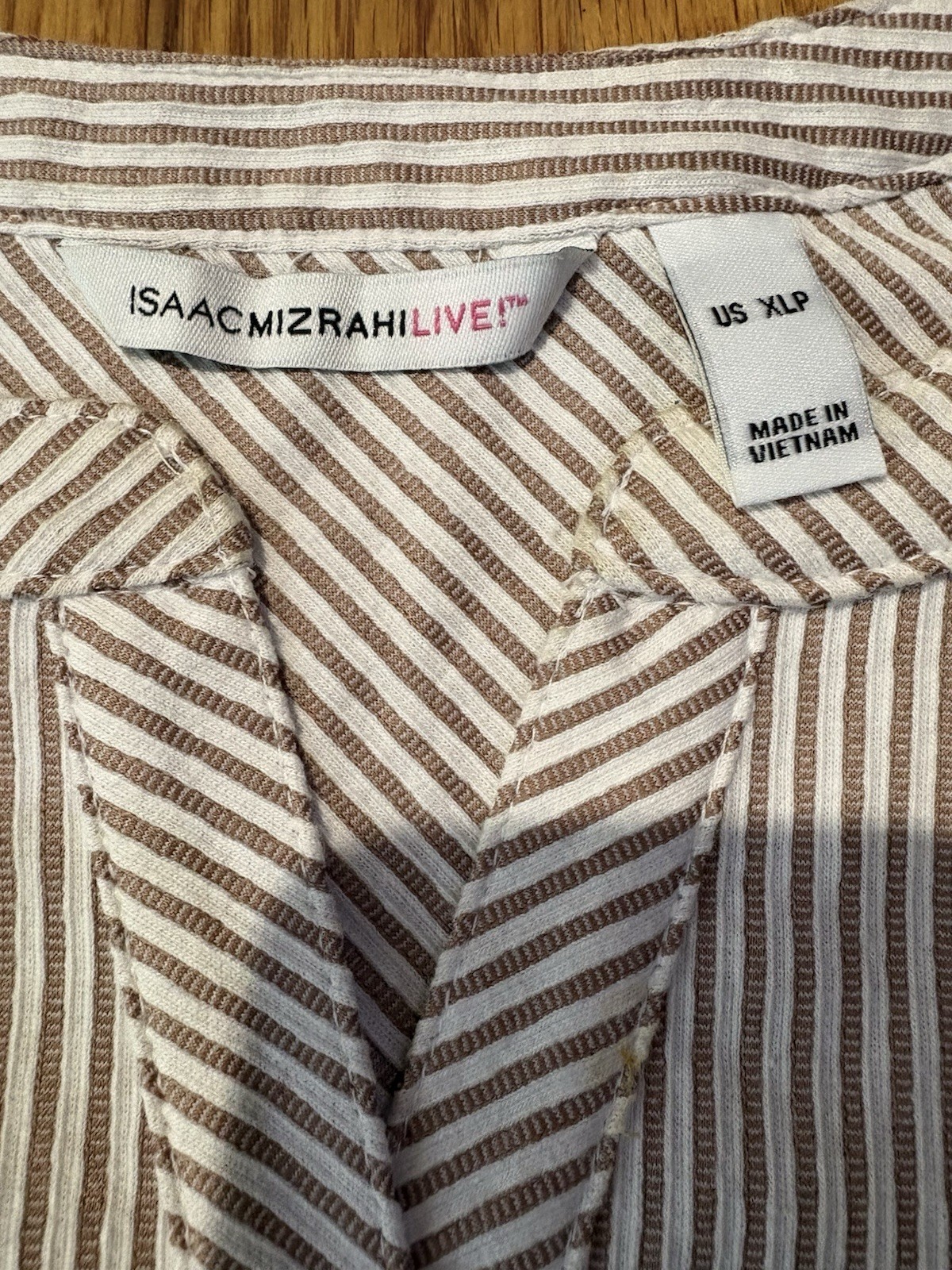 Isaac Mizrahi Live! Petite Strip V Neck Print Shift Dress Beige Size XLP