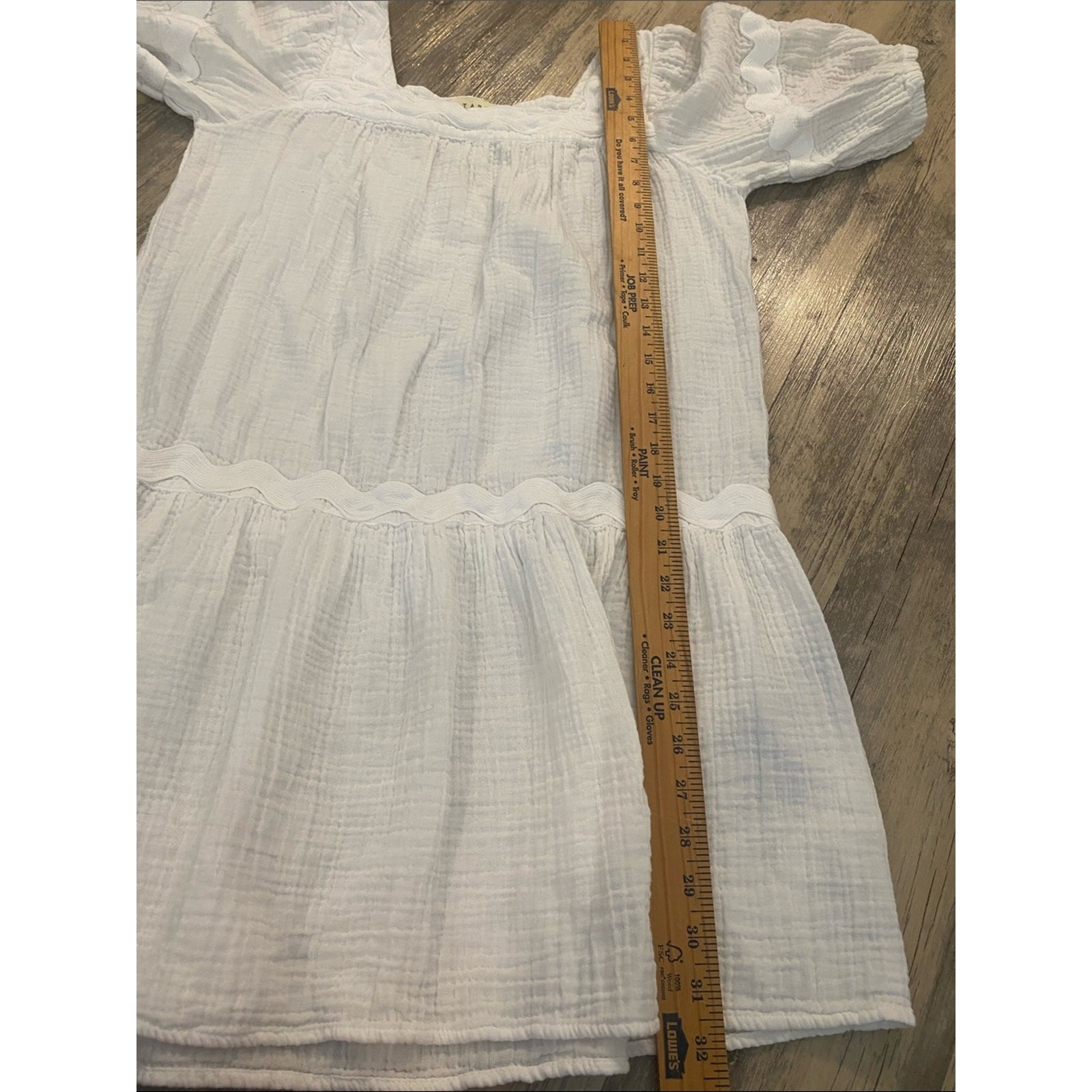 Stark X Square Neck Gauzy Cotton Puff Slv Dress White XS