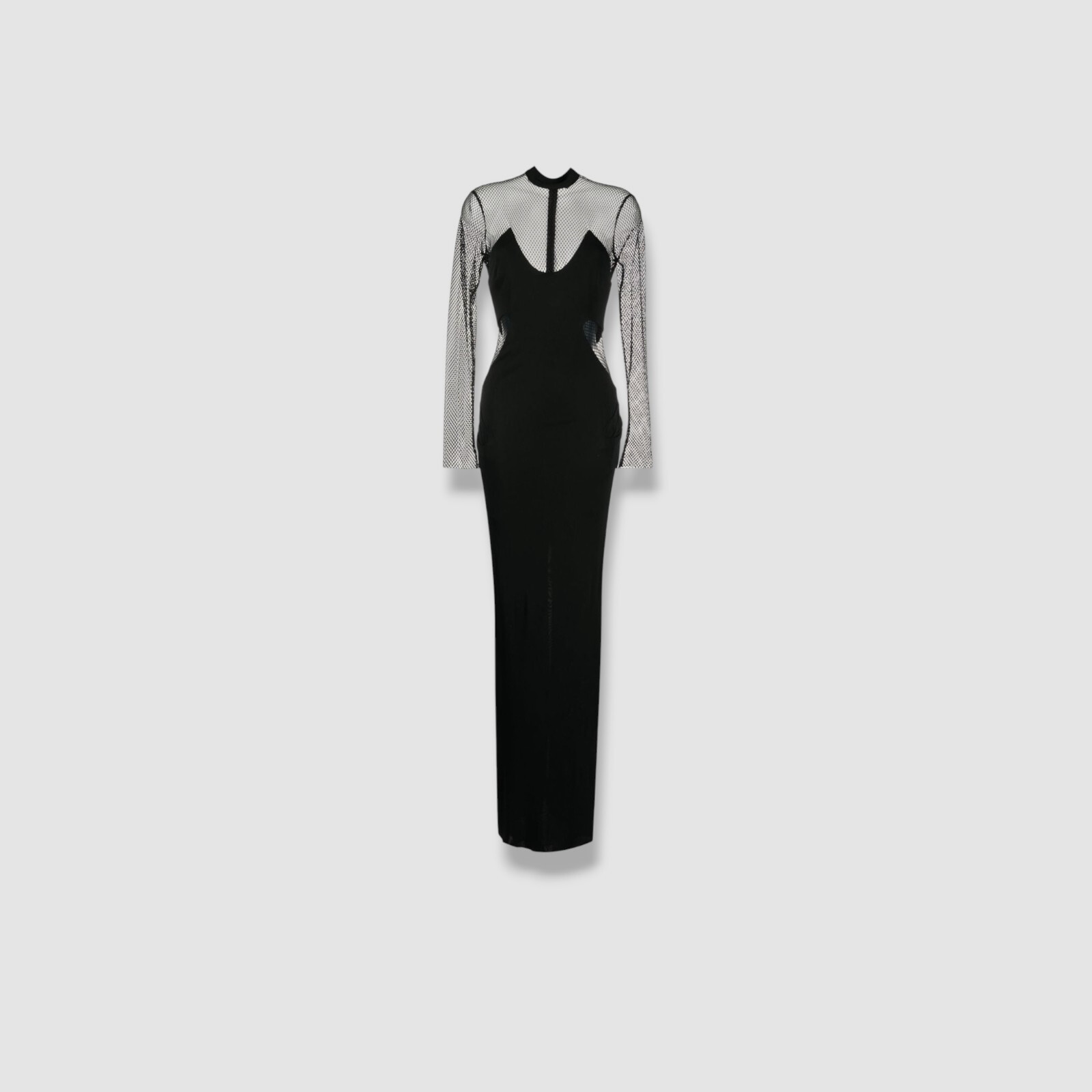 Tom Ford Women’s Black Mesh Panel Mock Long Sleeve Gown Dress Size 44