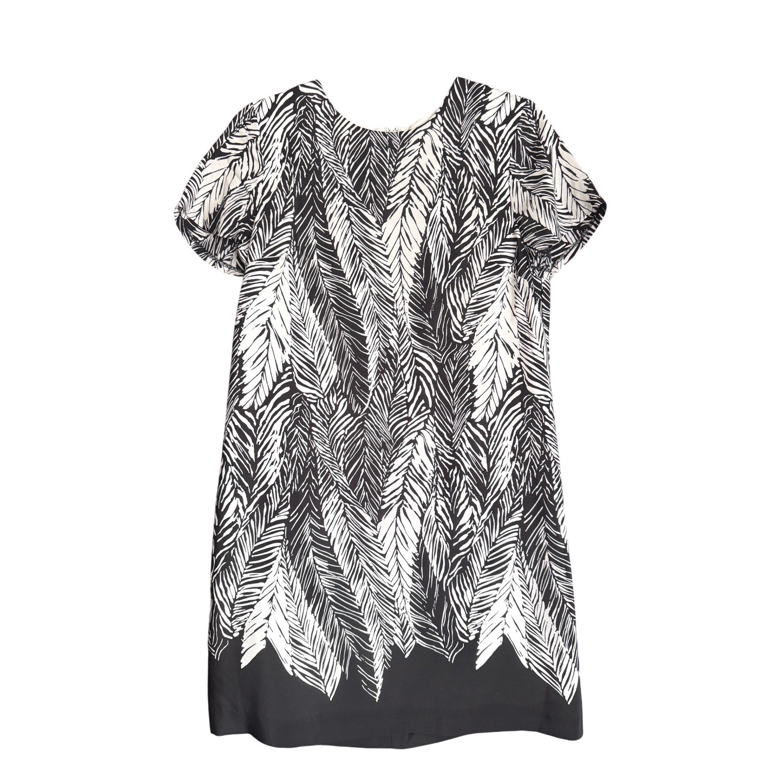 Club Monaco 100% Silk Palm Print Shift Dress Size 6 Black White