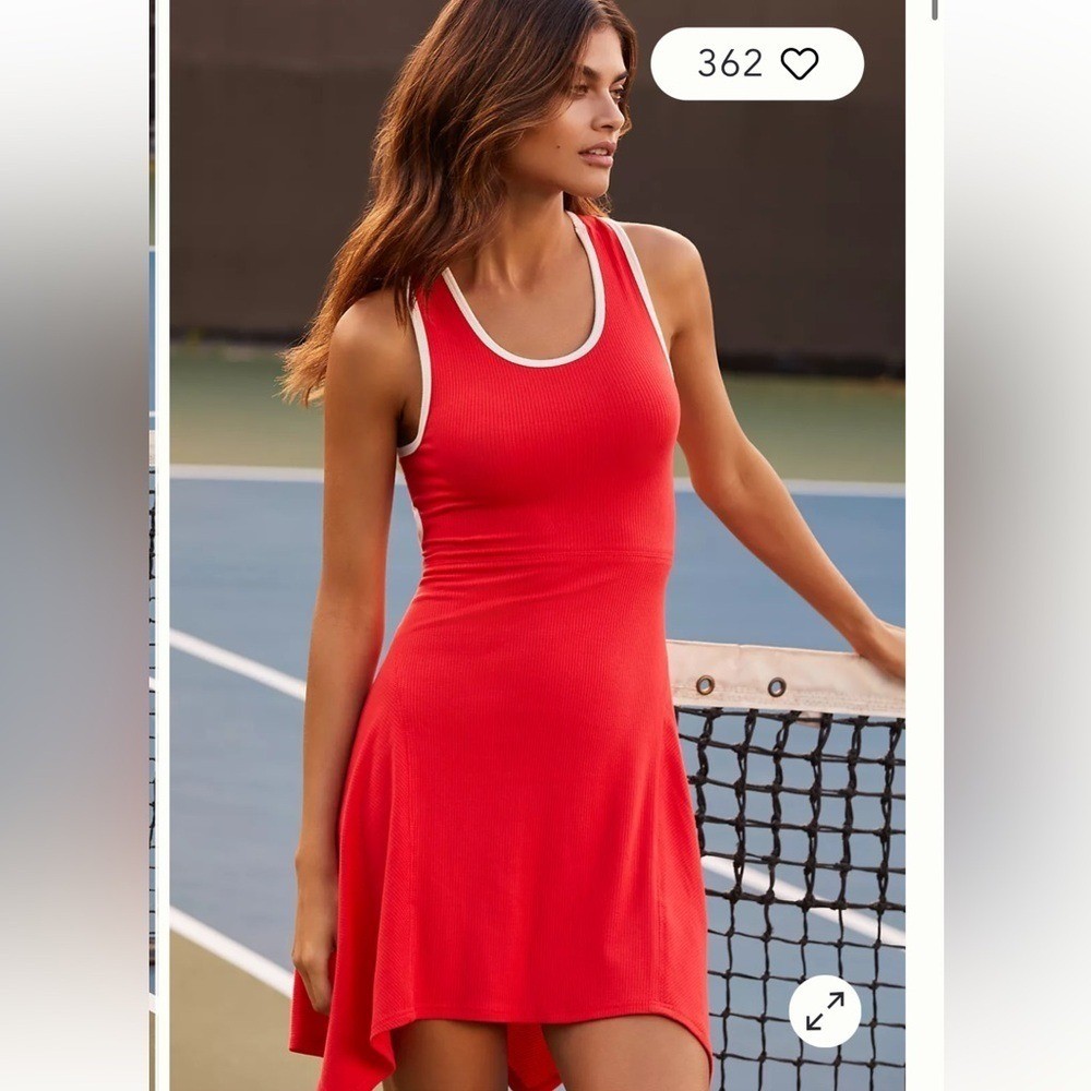 Anthropologie Daily Practice Red Ribbed Tank Tennis Dress with White Trim