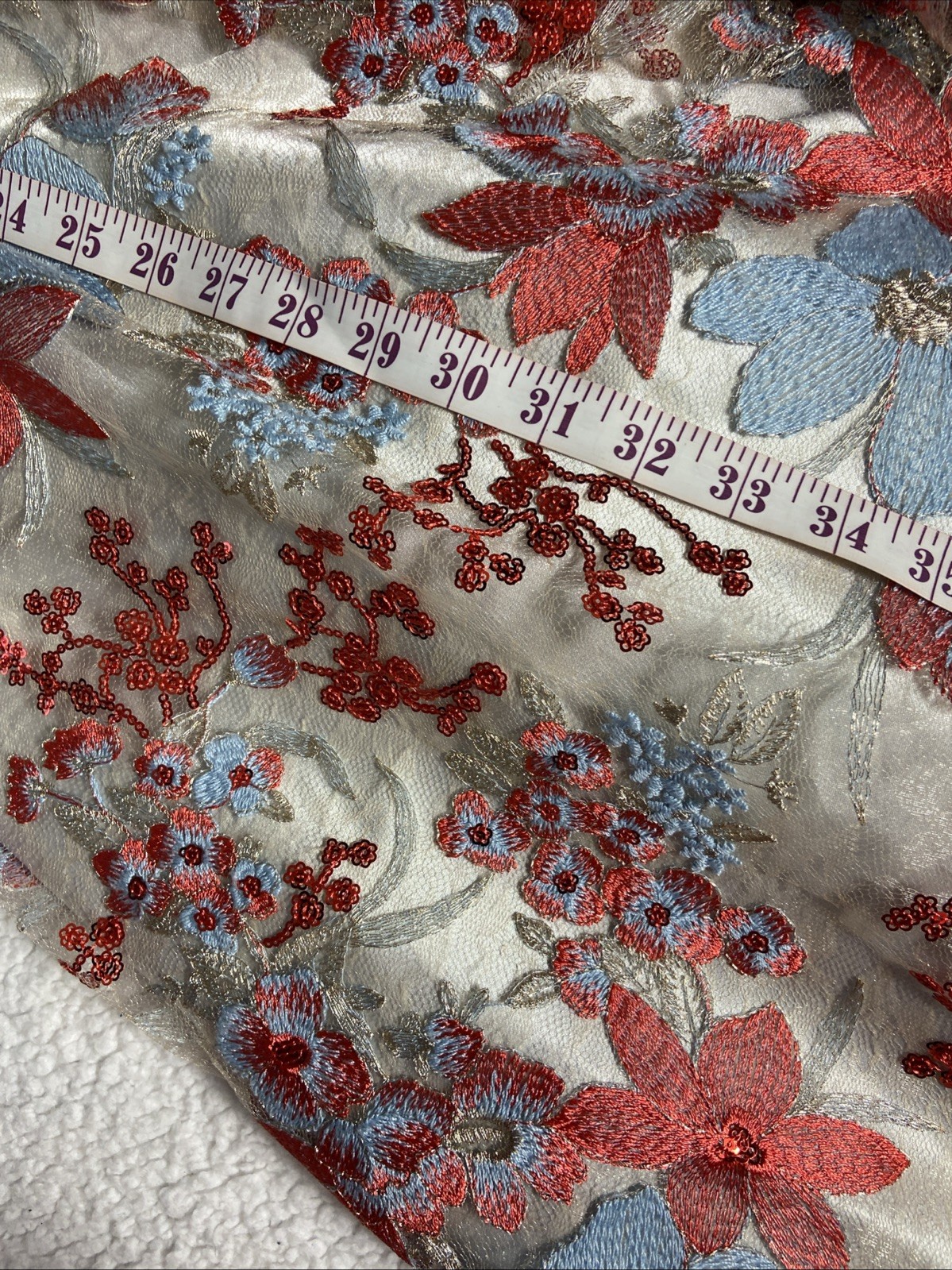 Tahari by Arthur S Levine Flared Dress Blue/Red Floral Embroidery/Sequin Size 14