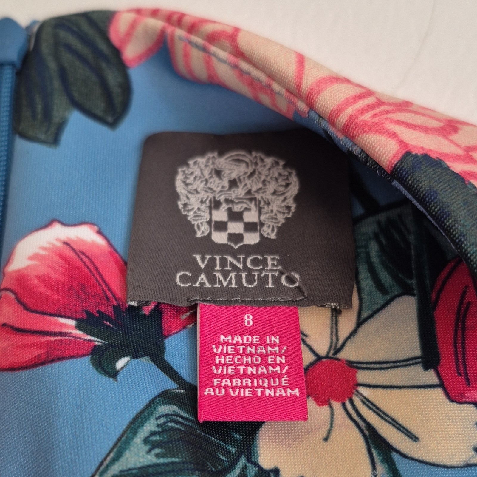 Vince Camuto Floral Fit & Flare Dress 8 Sleeveless Zip Back Pleated Lined