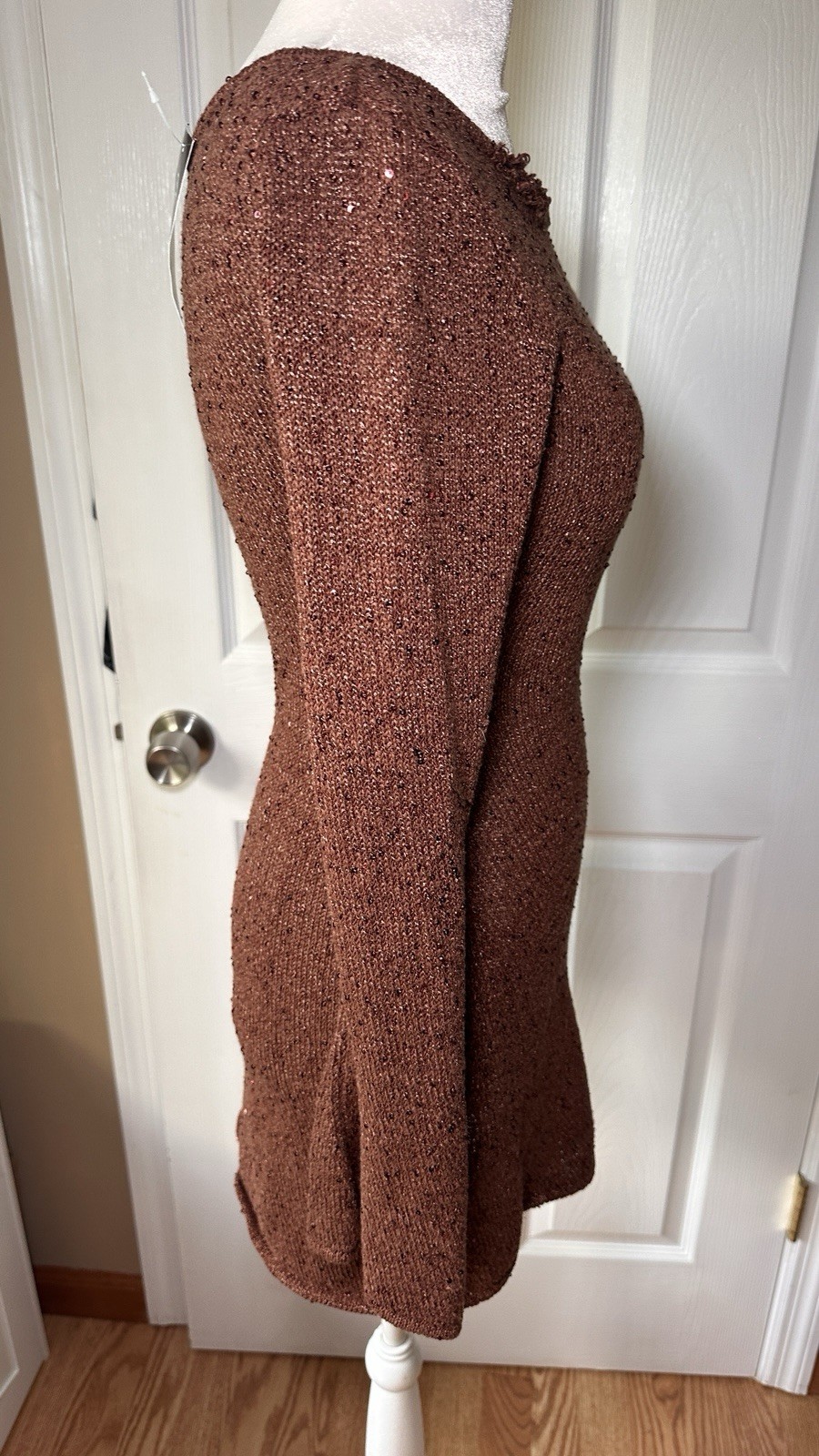 Asta Resort Maya Chocolate Sequin One Shoulder Mini Dress $270 Size XS
