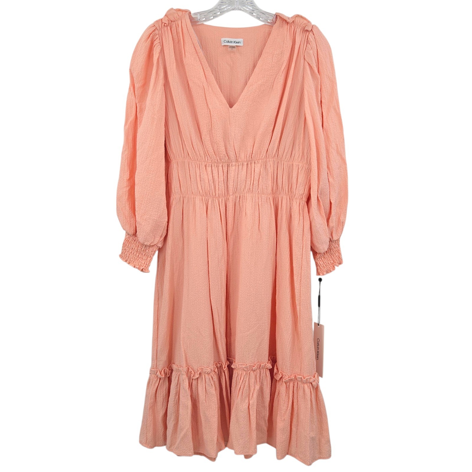 Calvin Klein Women’s Crinkle Gauze Ruffle Dress Nectar Size 8