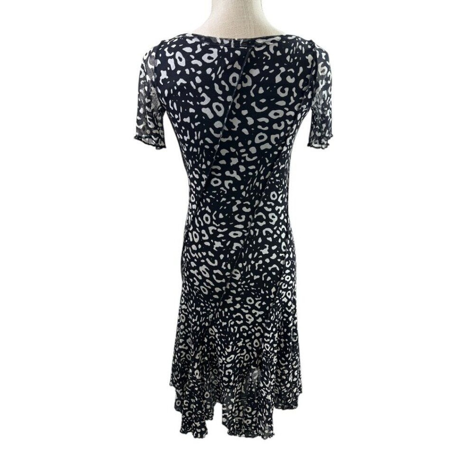Fuzzi Animal Print Swing Dress Short Sleeve Mesh Stretch Knit Italy Women’s sz S