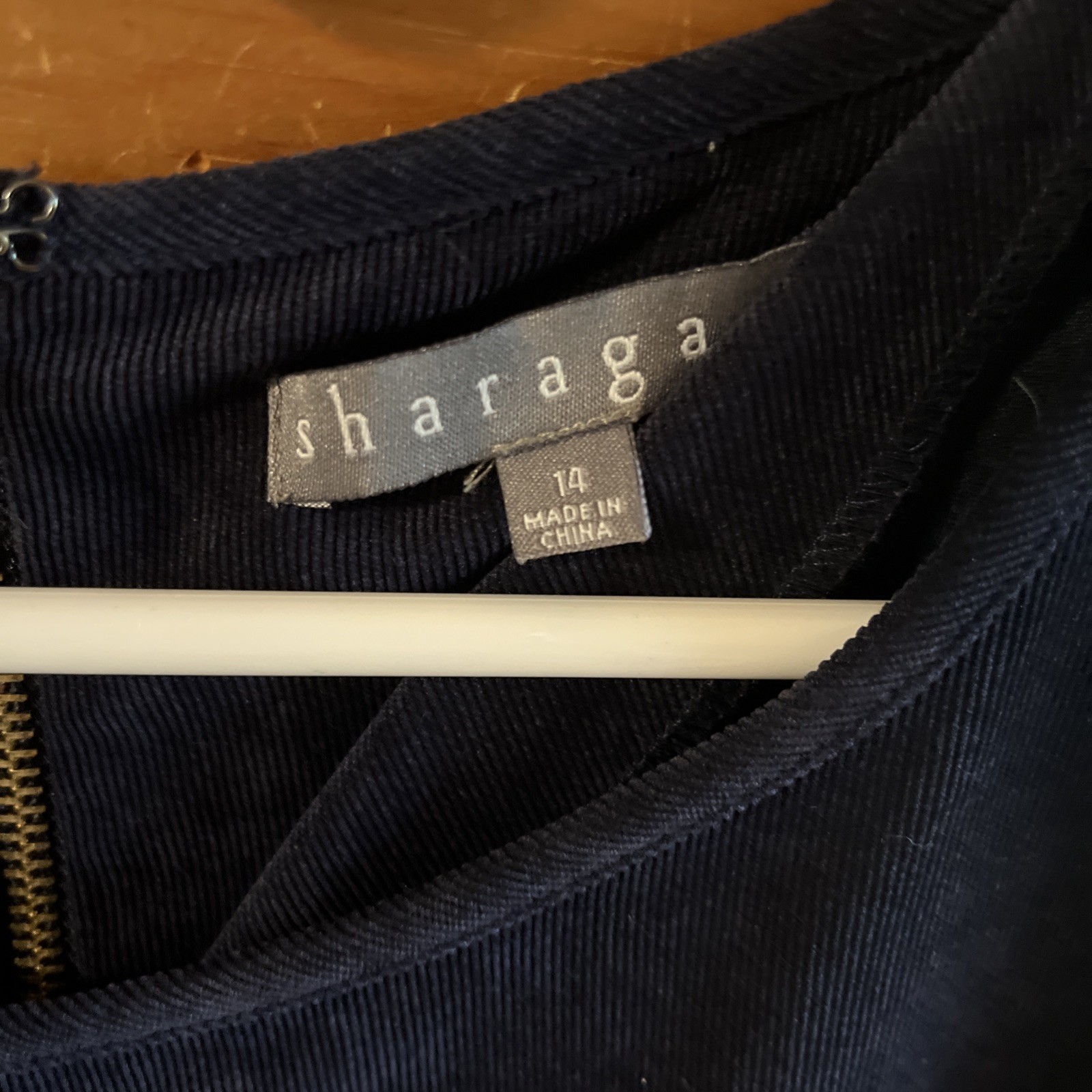 SHERAGANO Thin Wale Corduroy Dress Gold Zippers Navy Blue Size 14 NWOT