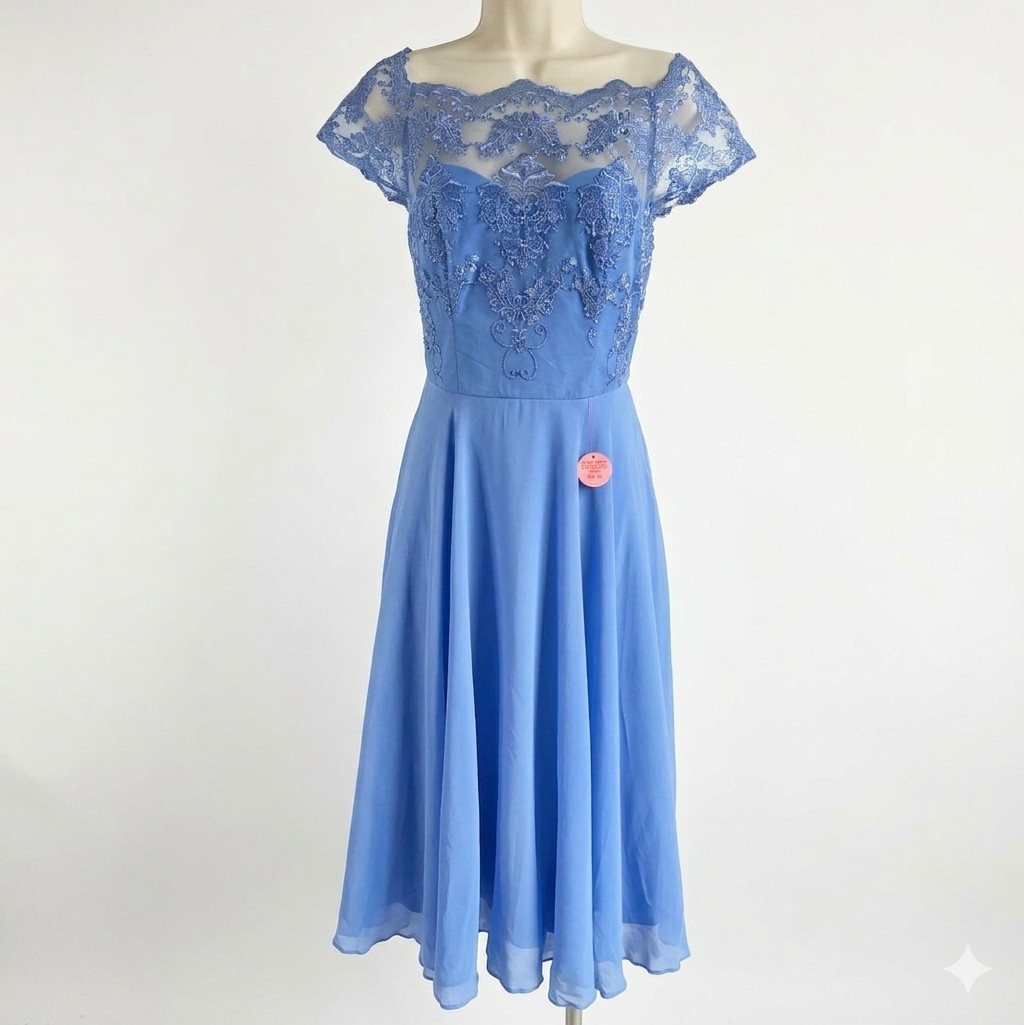 light blue lace dress Chi Chi London Simoni Midi BNWT UK 8 Wedding Guest Prom