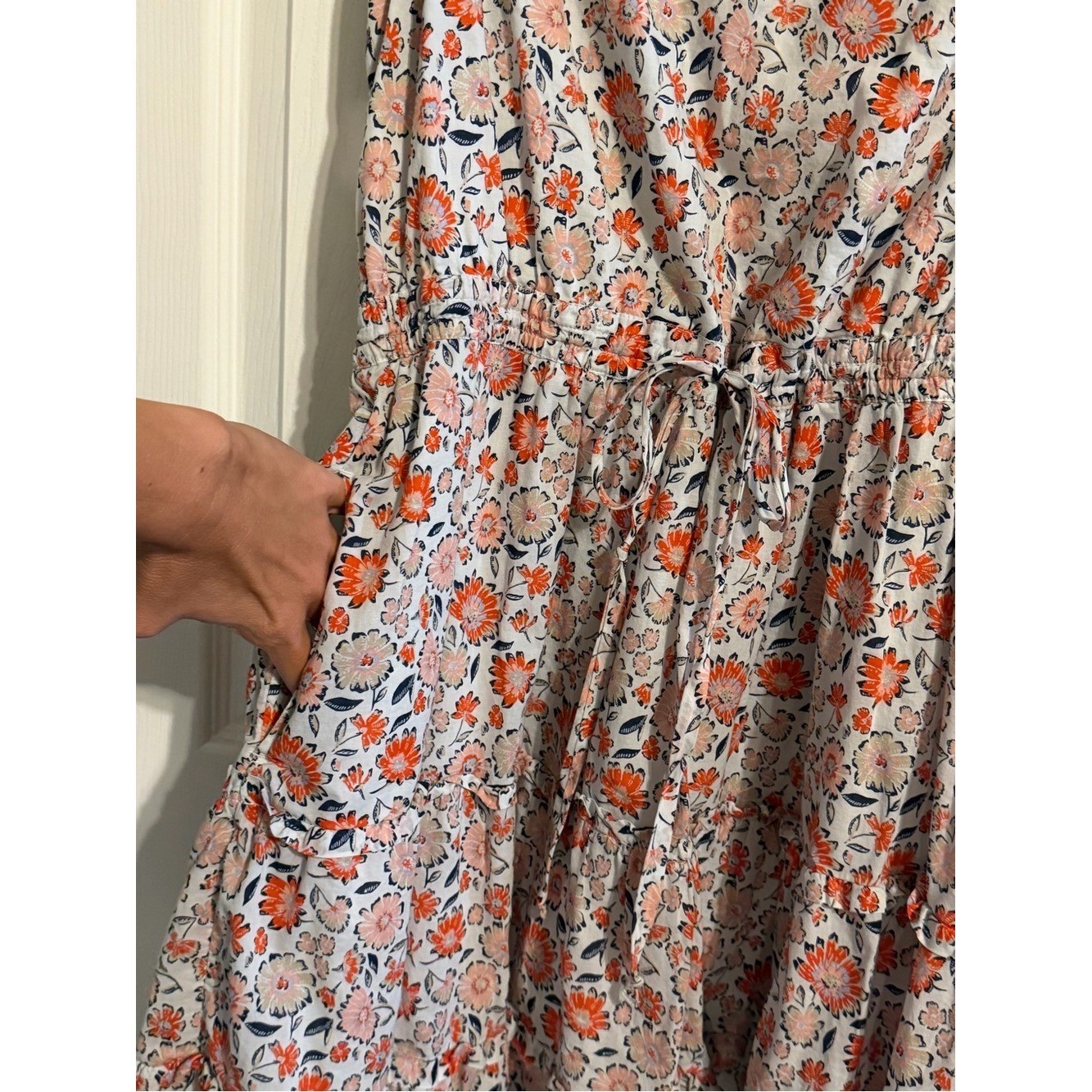 Vineyard Vines White Cotton Lined Dress with Subtle Floral Trim