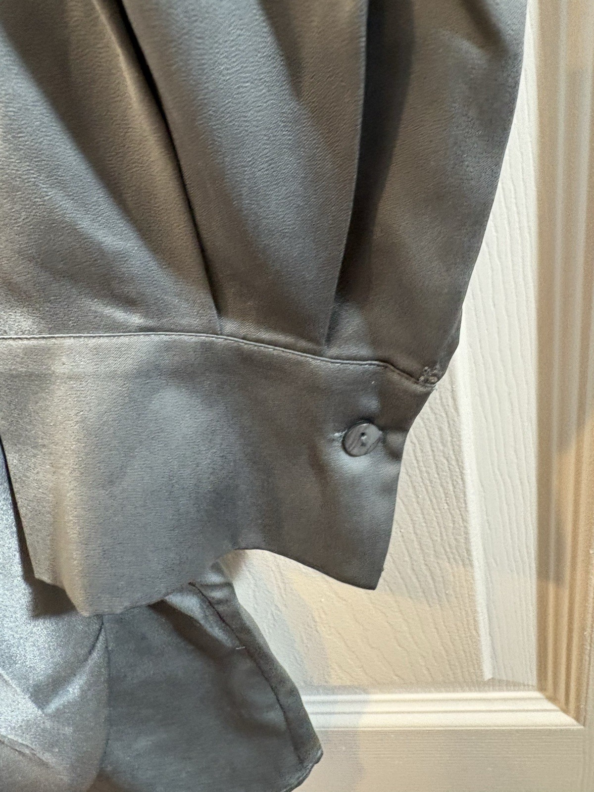 NWT The Drop Small Satin Wrap Shirt Dress Blue Gray Long Sleeve Collared