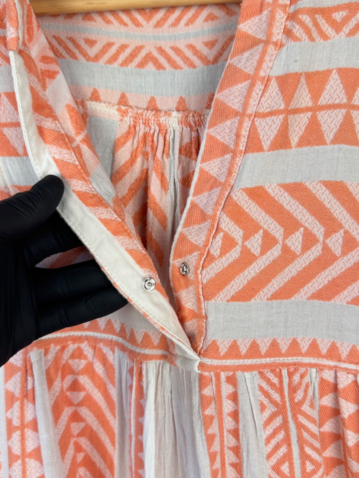 Devotion Twins Ella Mini Dress Sleeveless Salmon Orange White Geometric Women XS