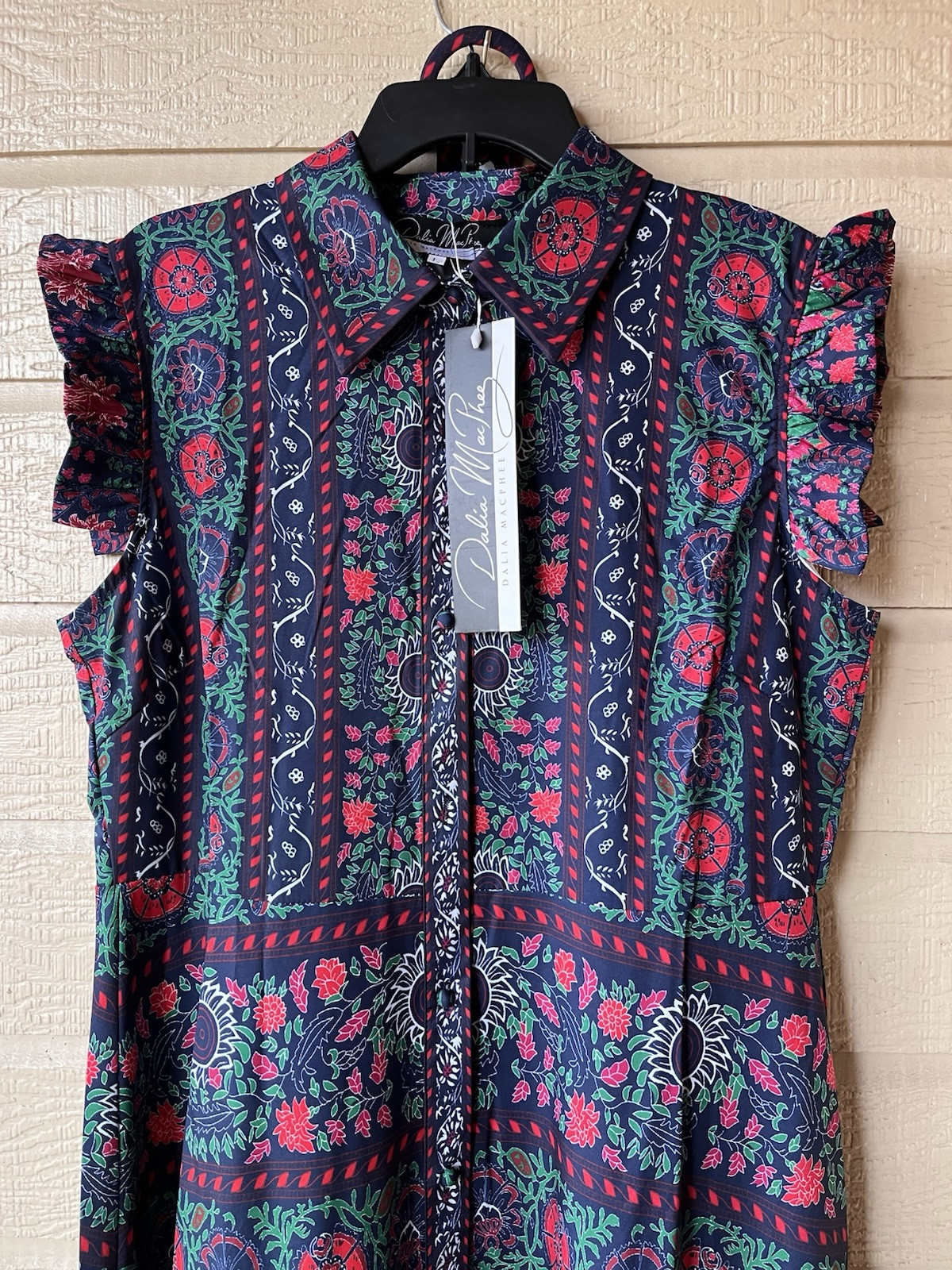 Dalia MacPhee womens Belted Long Maxi Dress size Large (8-10) Navy & Red Floral