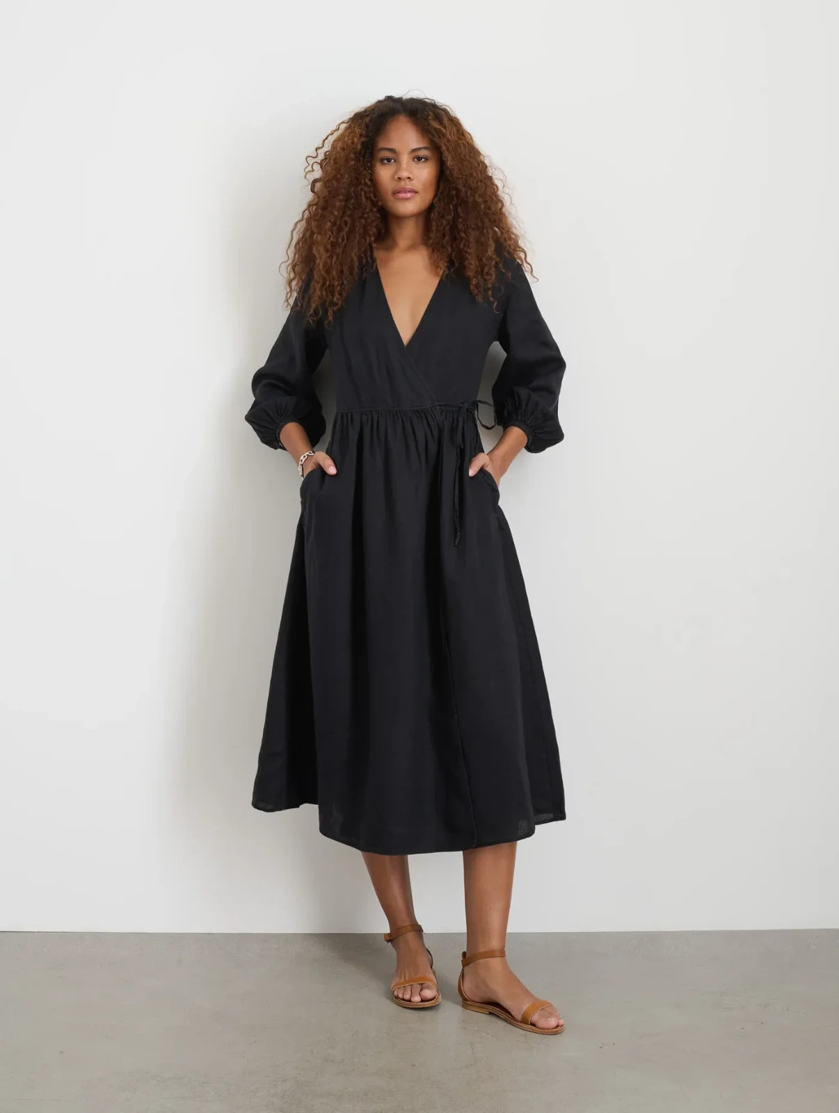NEW, ALEX MILL DARK BLACK LINEN LAUREN WRAP DRESS SIZE M #MD920
