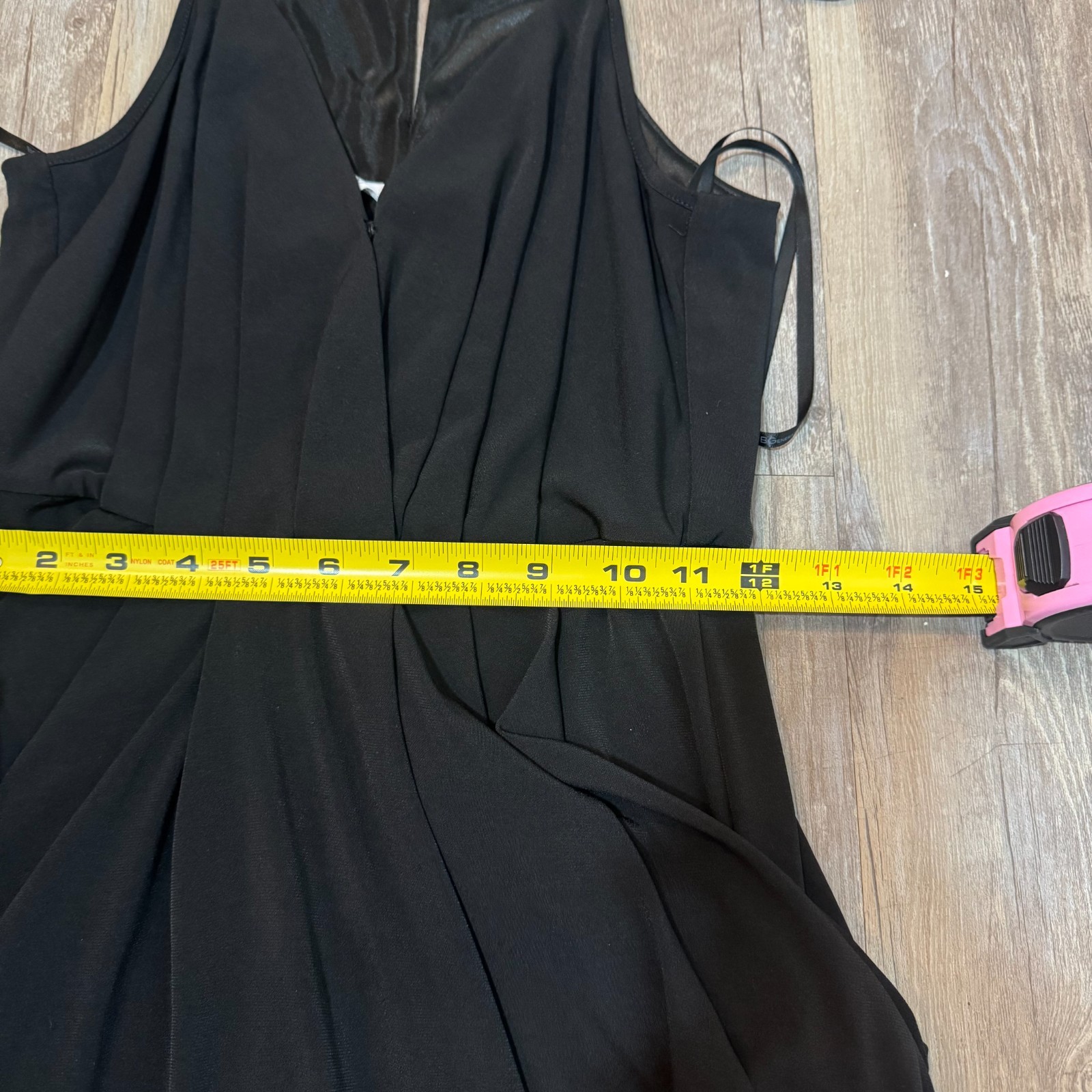 BCBGeneration Midi Dress Women Black Draped Pockets Keyhole Back Spaghetti Strap