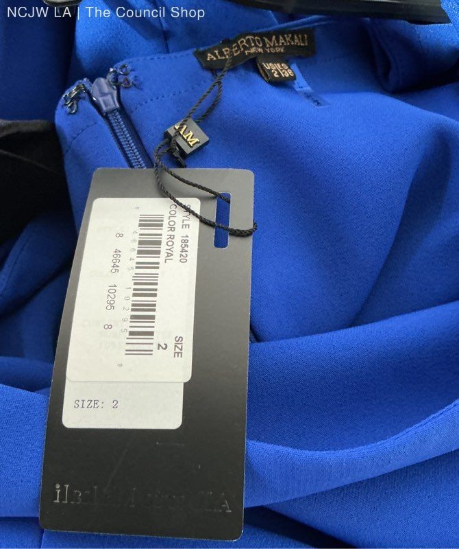 NWT Alberto Makali Royal Blue Maxi Dress with bows at shoulders Size 2