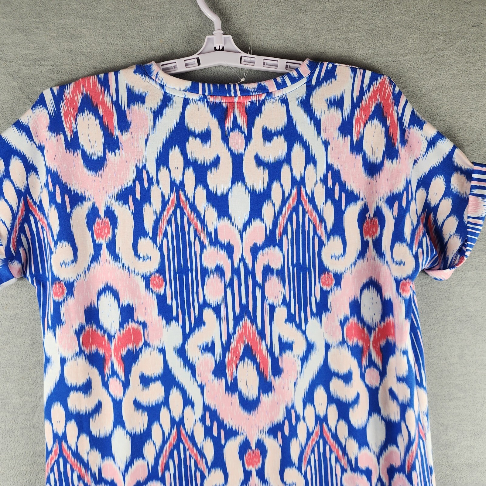 Crown an Ivy Woman Shift Bright Colorful AOP M Pink Blue White Cuff Sleeves