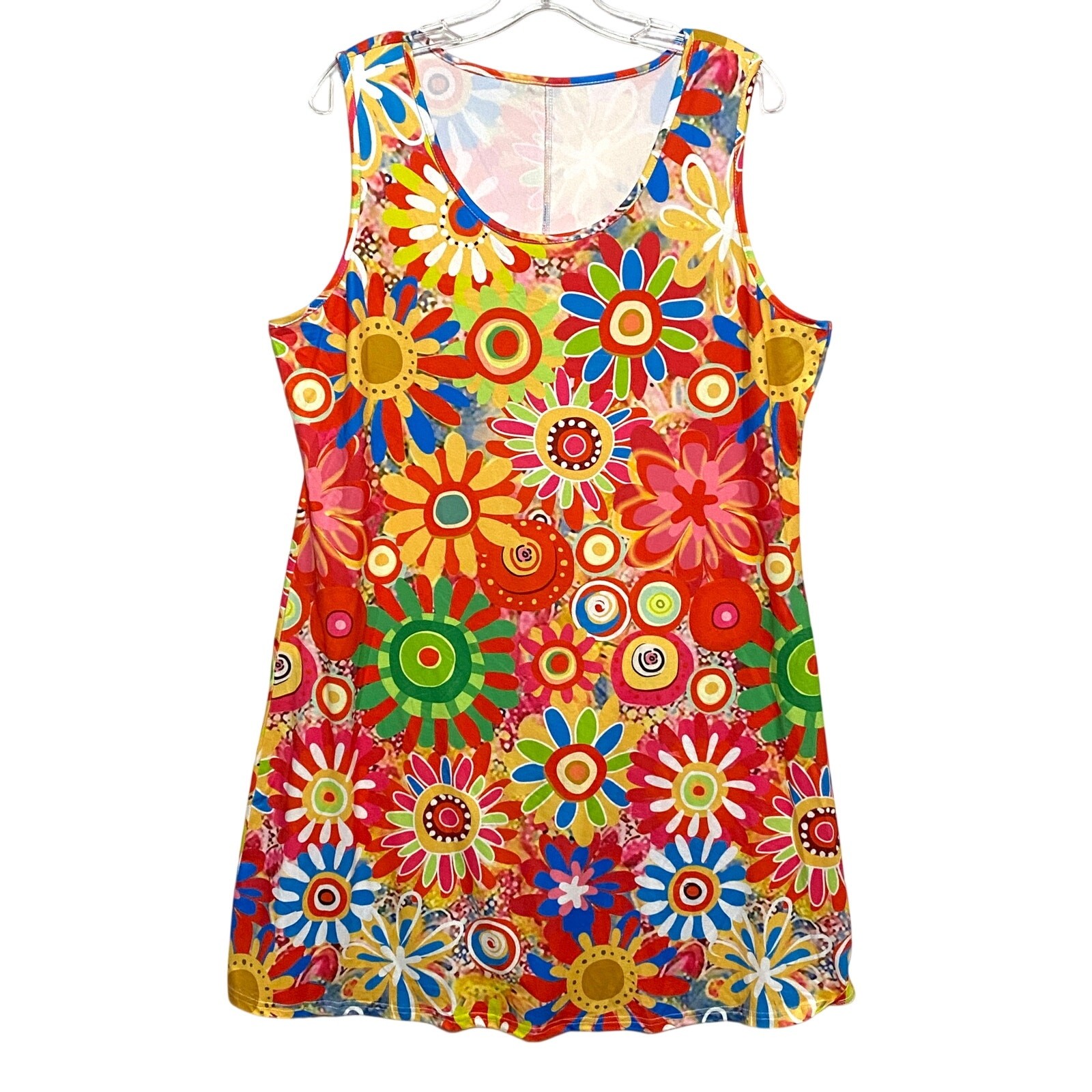 Flower Power Retro Dress Womens XXL Hippie 80s Disco Festival Colorful Dopamine