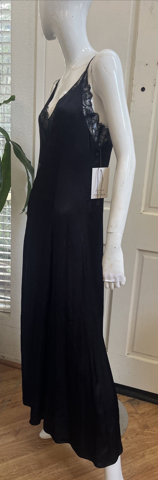 CURRENT AIR NWT! Black Silky Viscose Lace Trimmed Maxi Slip Dress Sz S NEW!